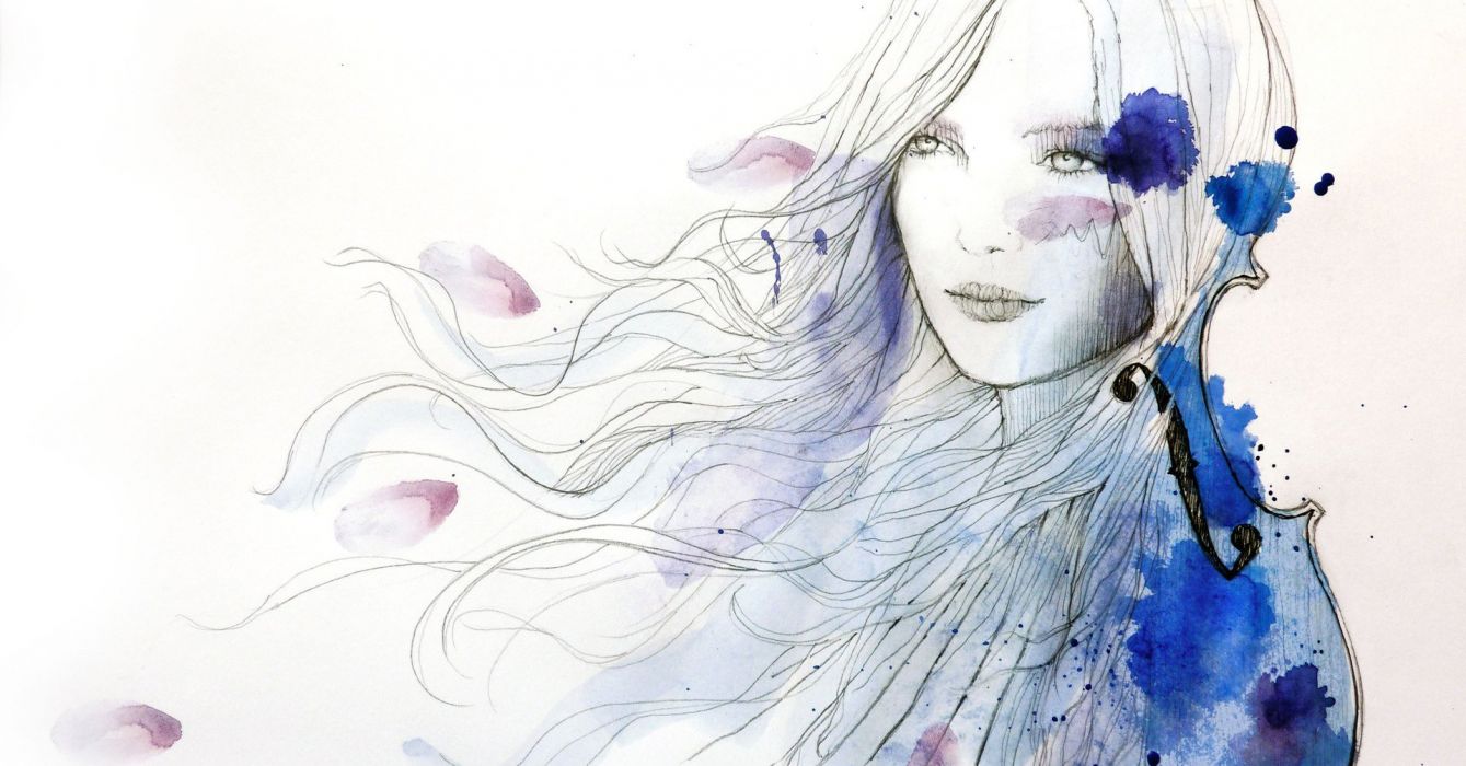 Abstract Blue Vector girl painting wallpaperx1004