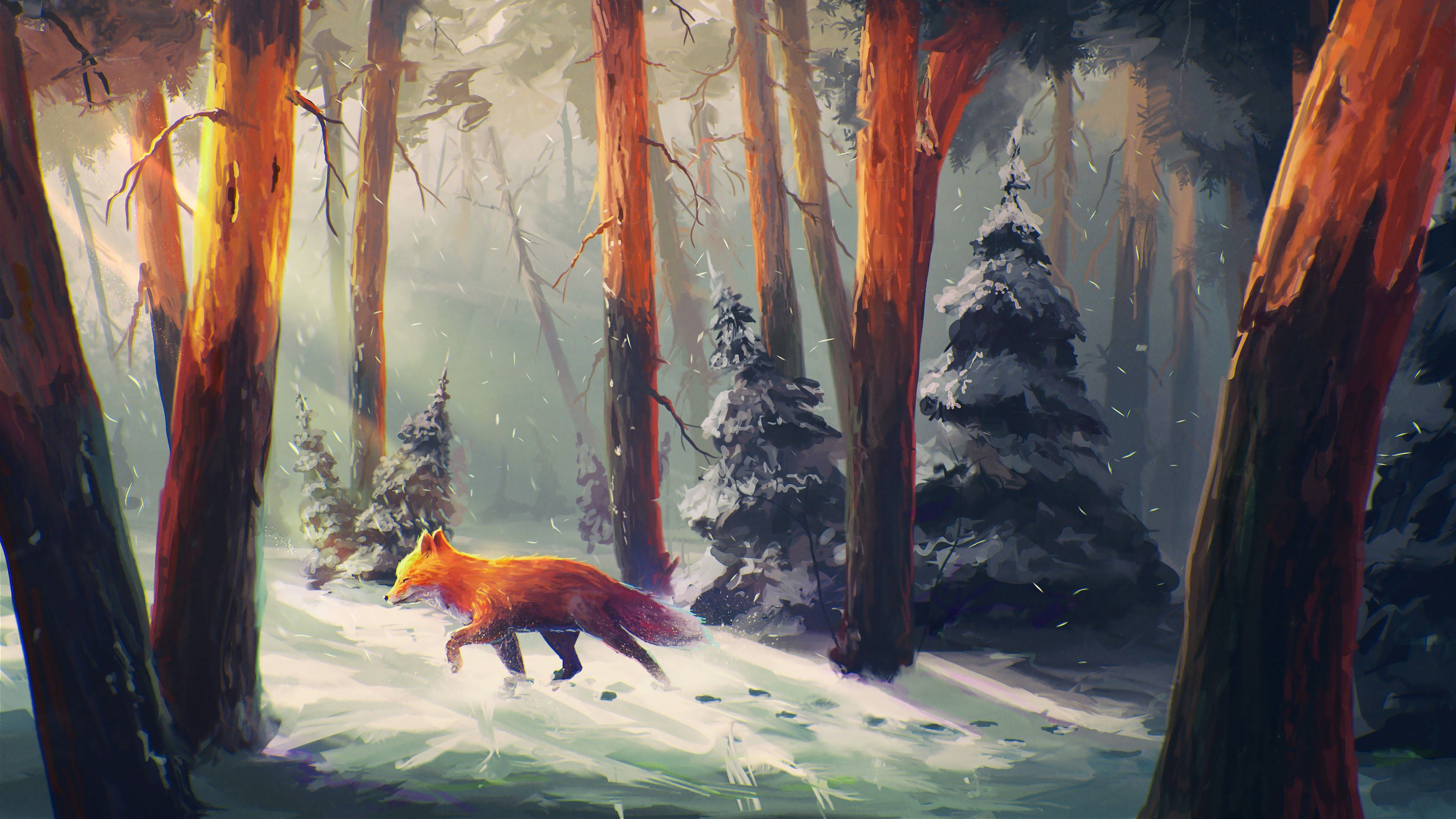 Fox Forest Art 4K Wallpaper