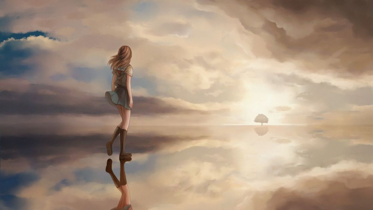Girl Walking On The Shiny Field Anime Wallpaperx1080