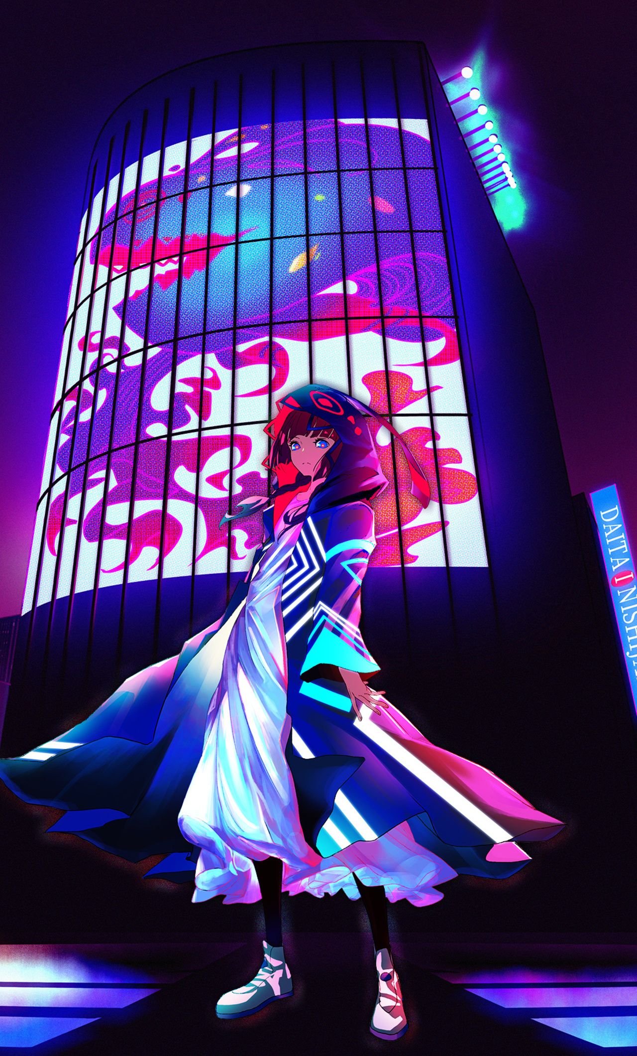 Anime Girl Billboard Neon City 4k iPhone HD 4k Wallpaper, Image, Background, Photo and Picture