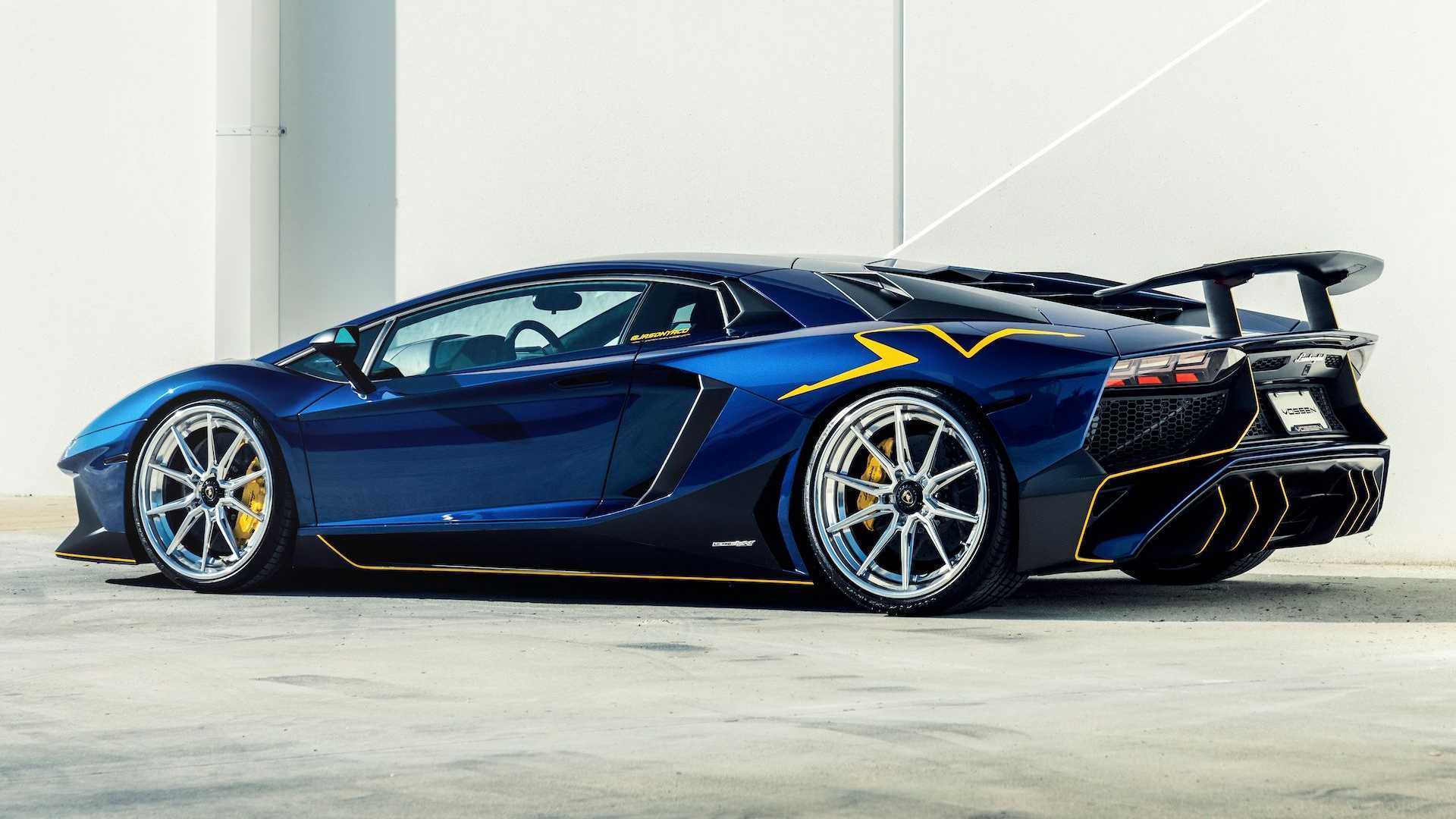 Does This Blue Lamborghini Aventador SV Look Better With 22 Inch Aftermarket Wheels?