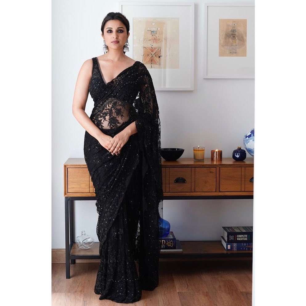 In Pics: Parineeti Chopra looks ethereal as she casts a spell in THIS black sheer saree. Hindi Movie News of India