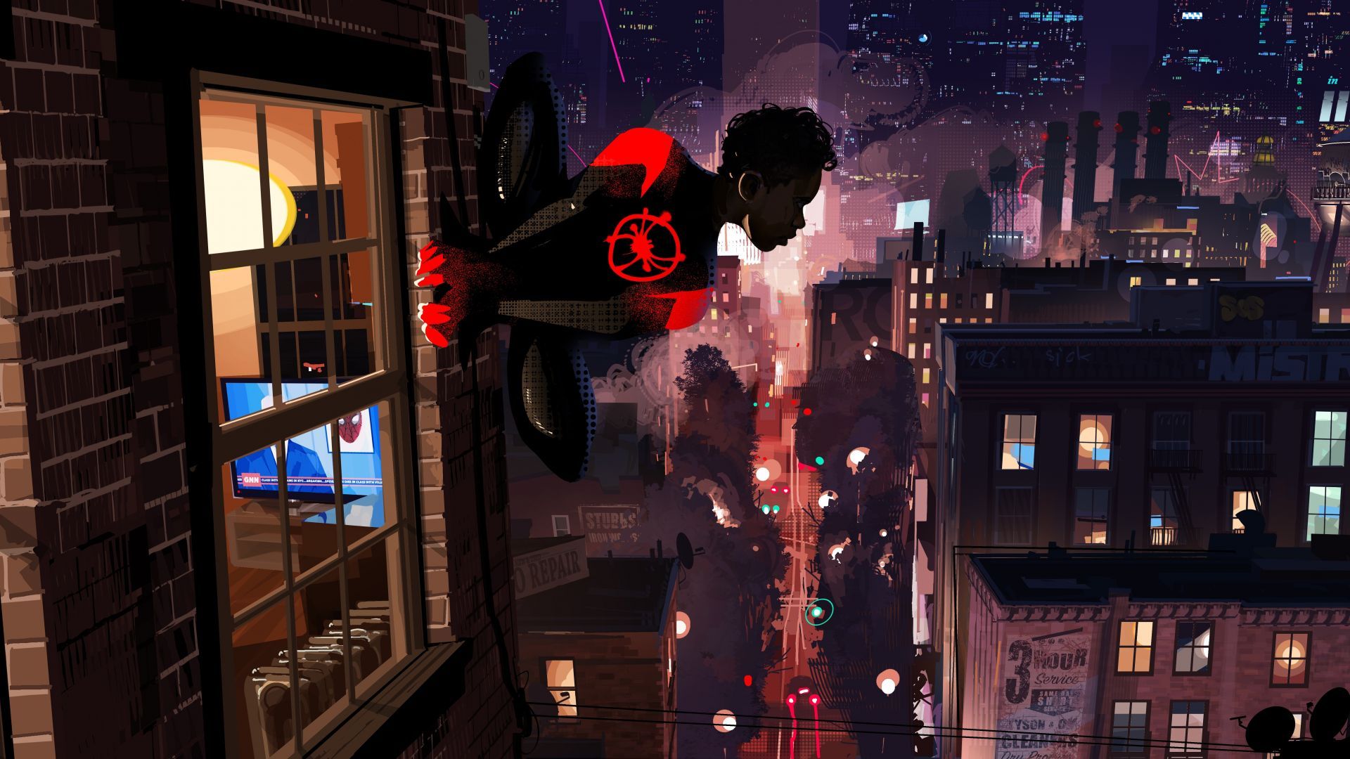 Desktop Wallpaper Spider Man: Into The Spider Verse, Movie, Cityscape, Art, HD Image, Picture, Background, 597066