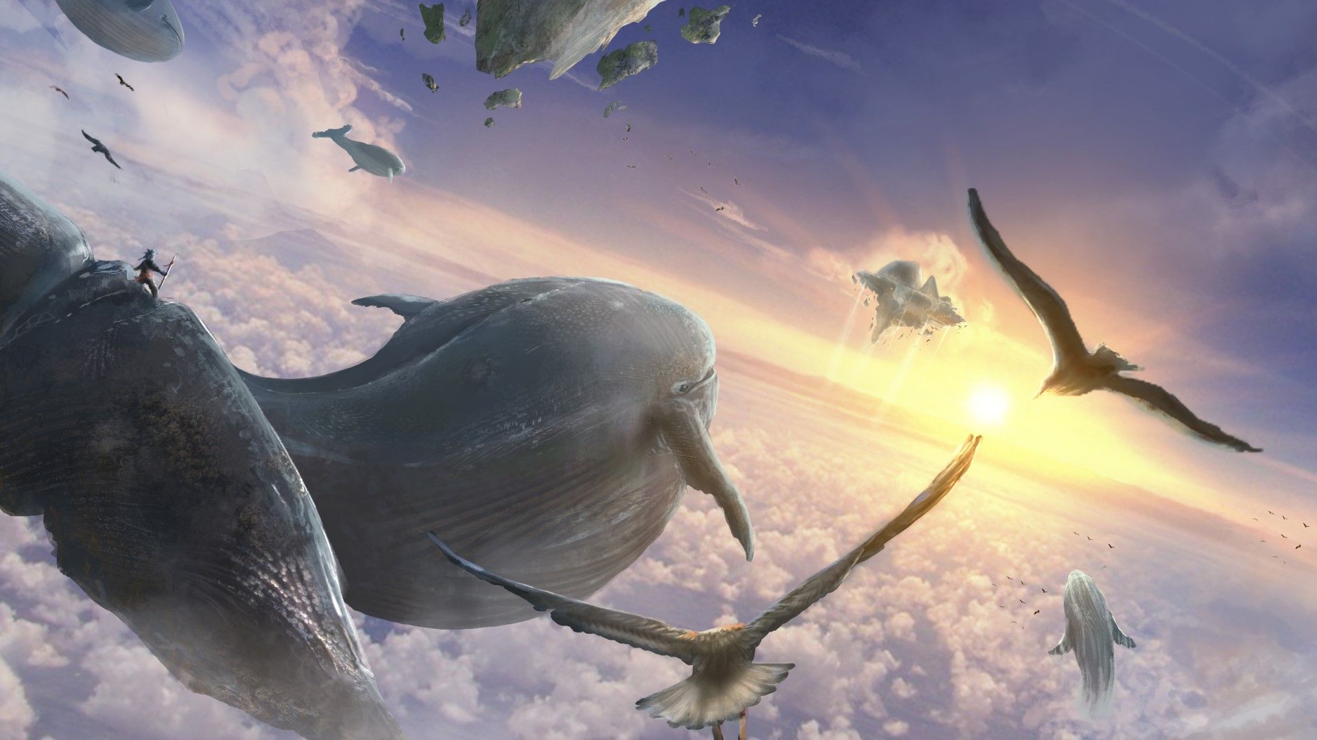 Whales Flying In The Sky HD Wallpaperx1080