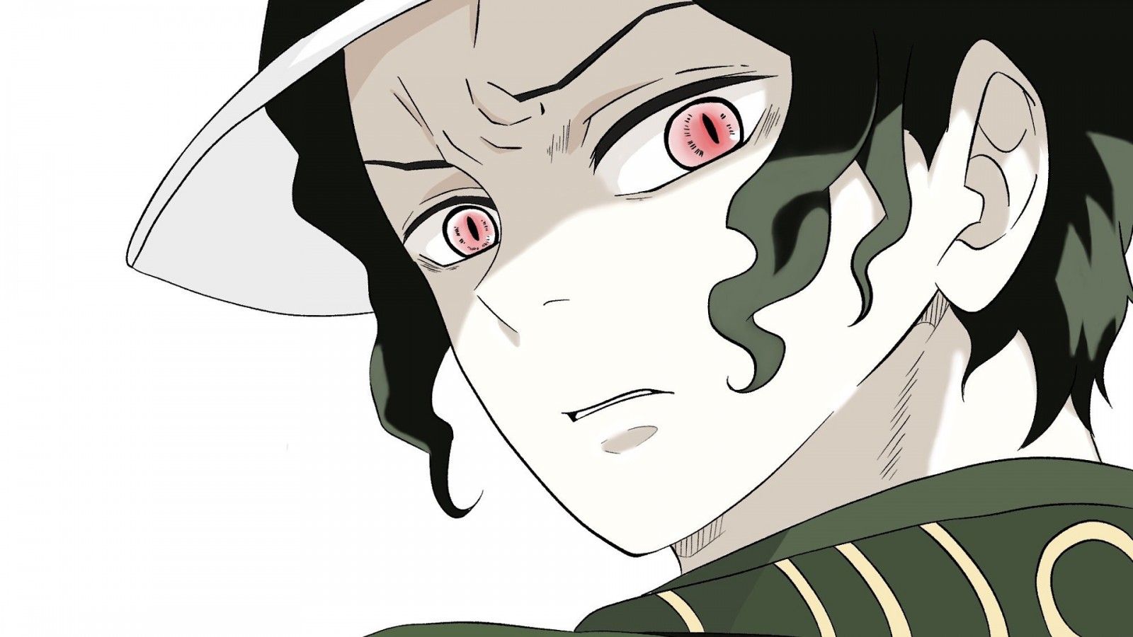 Demon Slayer Muzan Kibutsuji Wearing Green Dress With Pink Eyes With White Background HD Anime Wallpaper