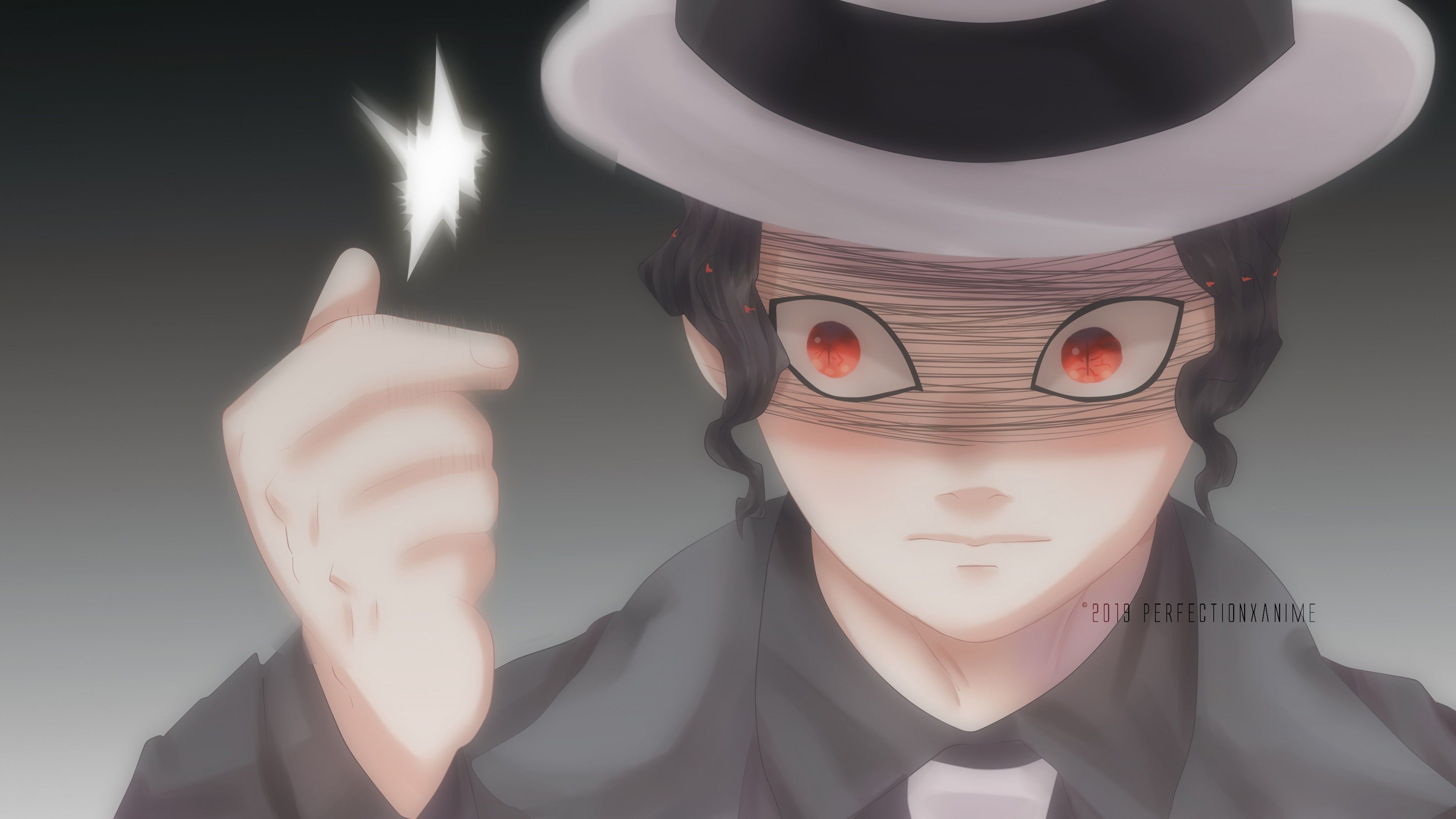 Demon Slayer Muzan Kibutsuji With Red Eyes And Hat With Backgrounds Of Blac...