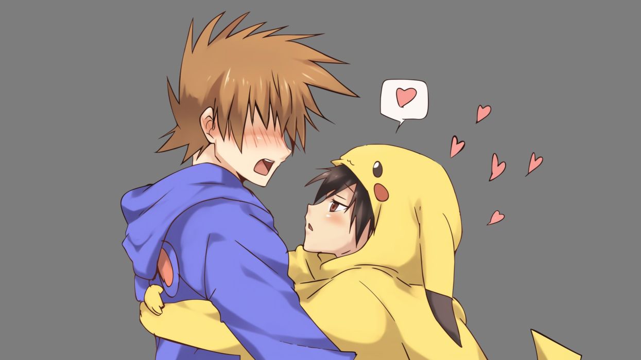 Male blush cosplay hoodie male maruki (punchiki) ookido green pokemon red pokemon shounen ai transparent vector wallpaperx1700