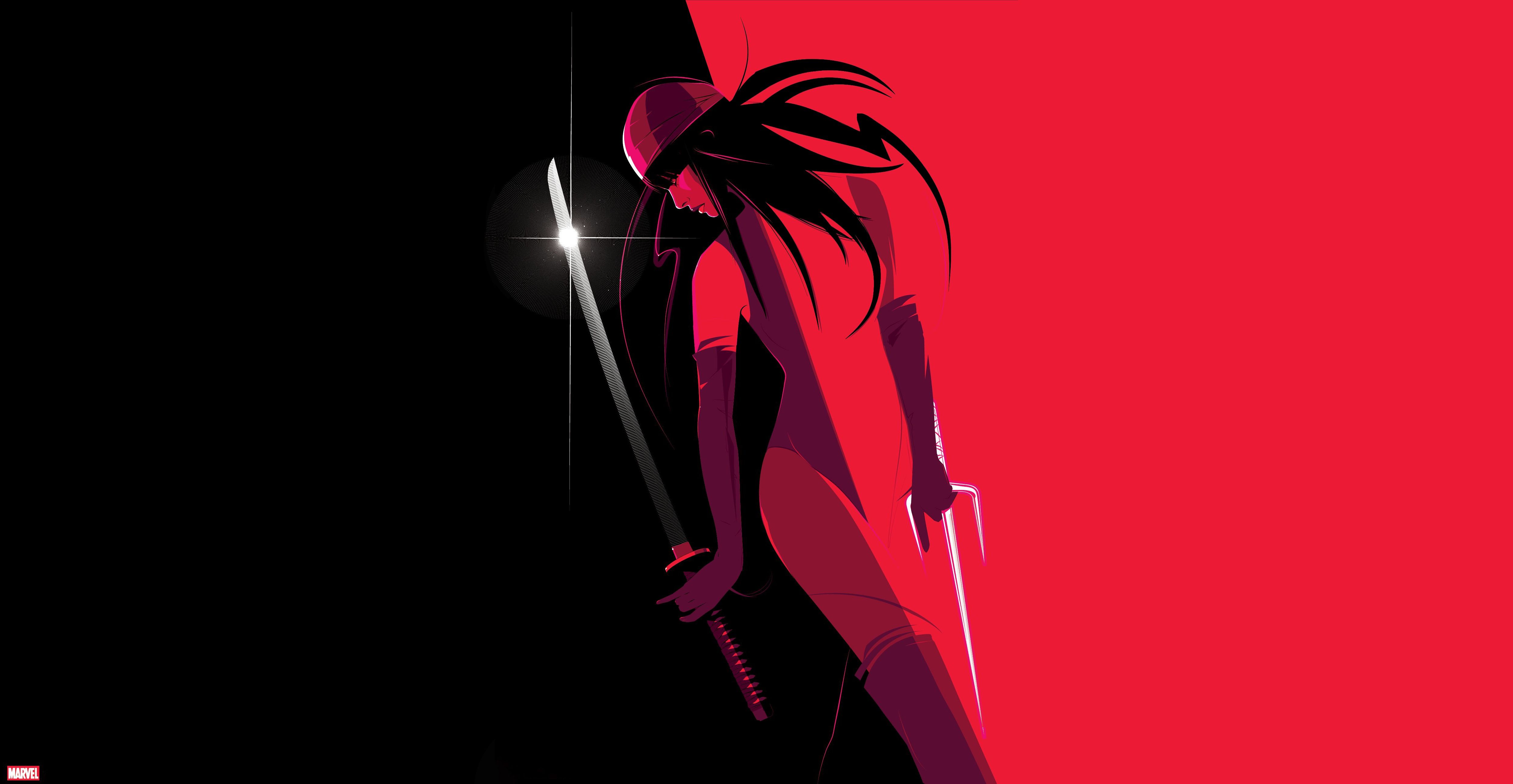 Elektra 4K Wallpaper, Marvel Cinematic Universe, Marvel Superheroes, Red background, 5K, Graphics CGI