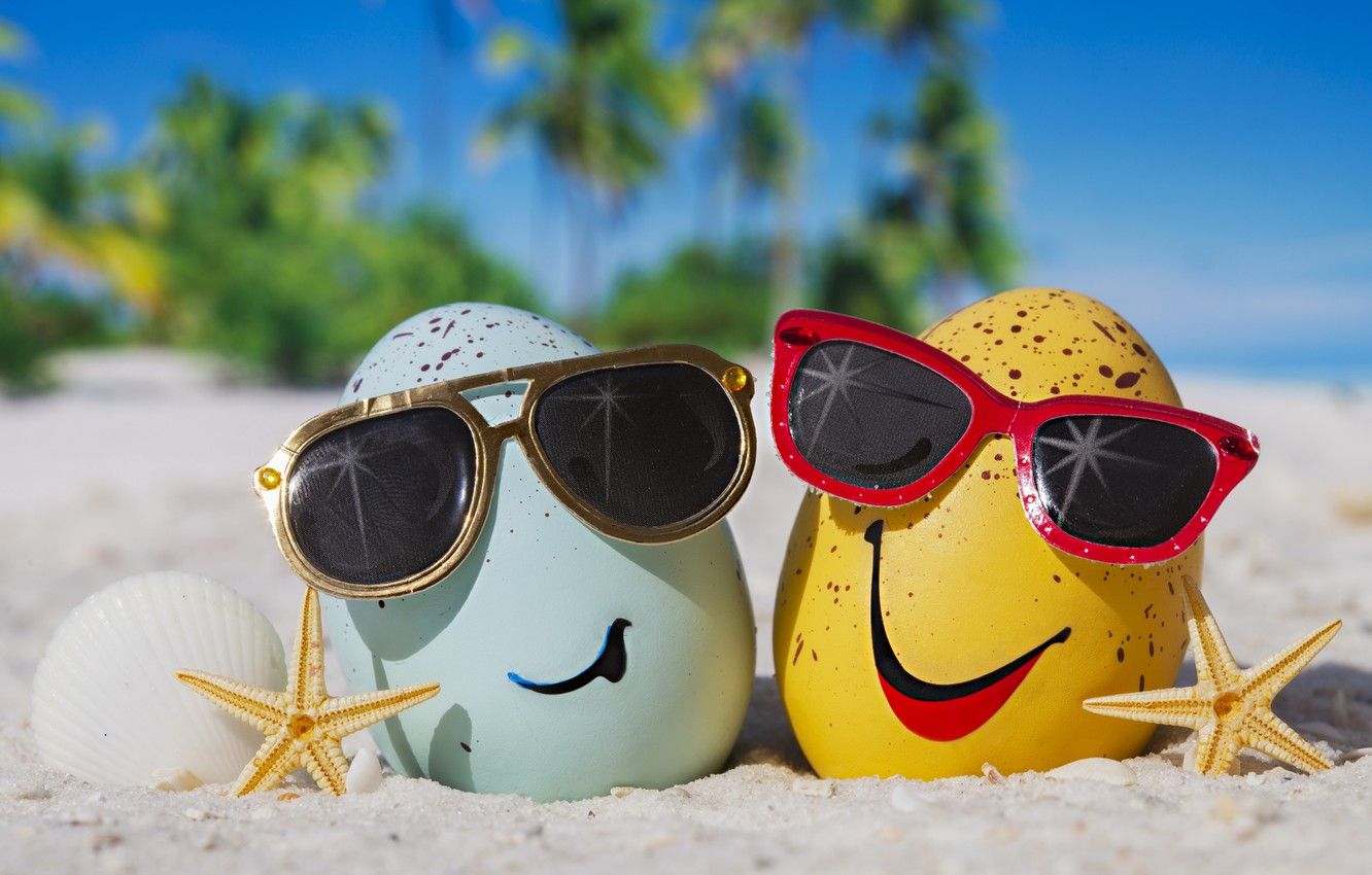 Wallpaper summer, happy, beach, eggs, funny, glasses, cute, tropical image for desktop, section настроения