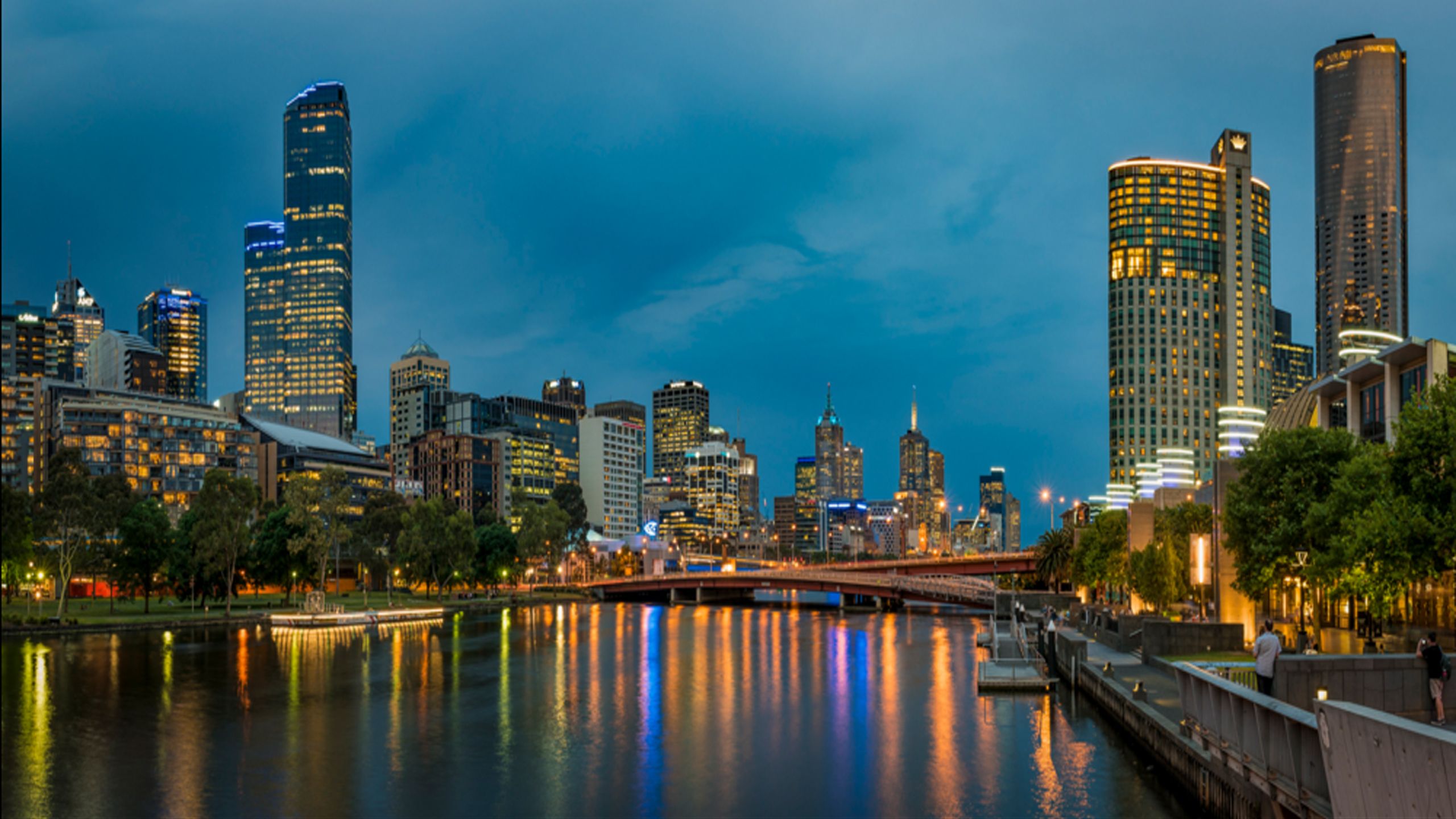 Wallpaper building, Bay, Australia, night city, promenade, skyscrapers,  Melbourne, Australia for mobile and desktop, section город, resolution  2048x1281 - download