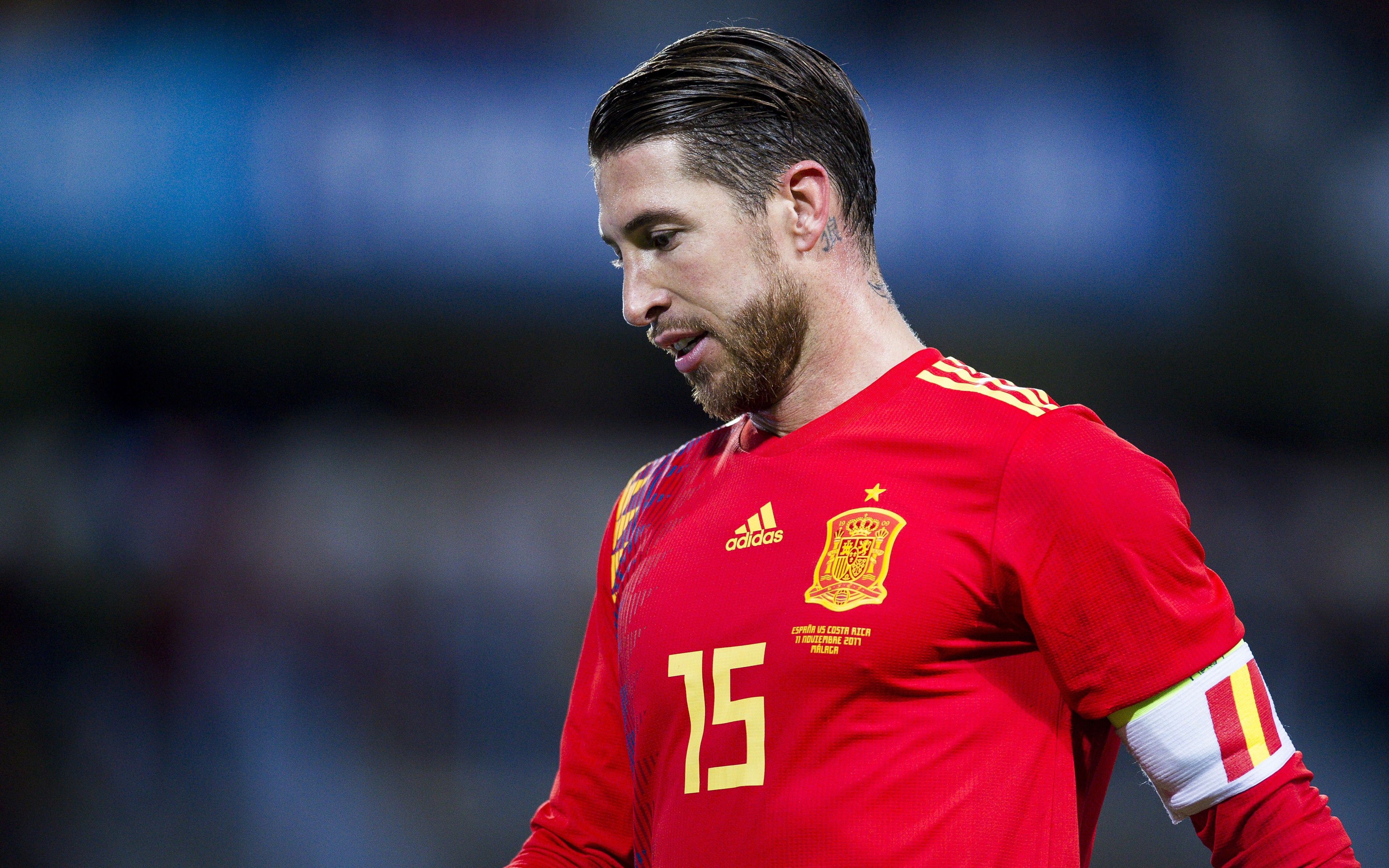 Download wallpaper 4k, Sergio Ramos, match, Spain National Team, Ramos, soccer, footballers, Spanish football team for desktop with resolution 3840x2400. High Quality HD picture wallpaper