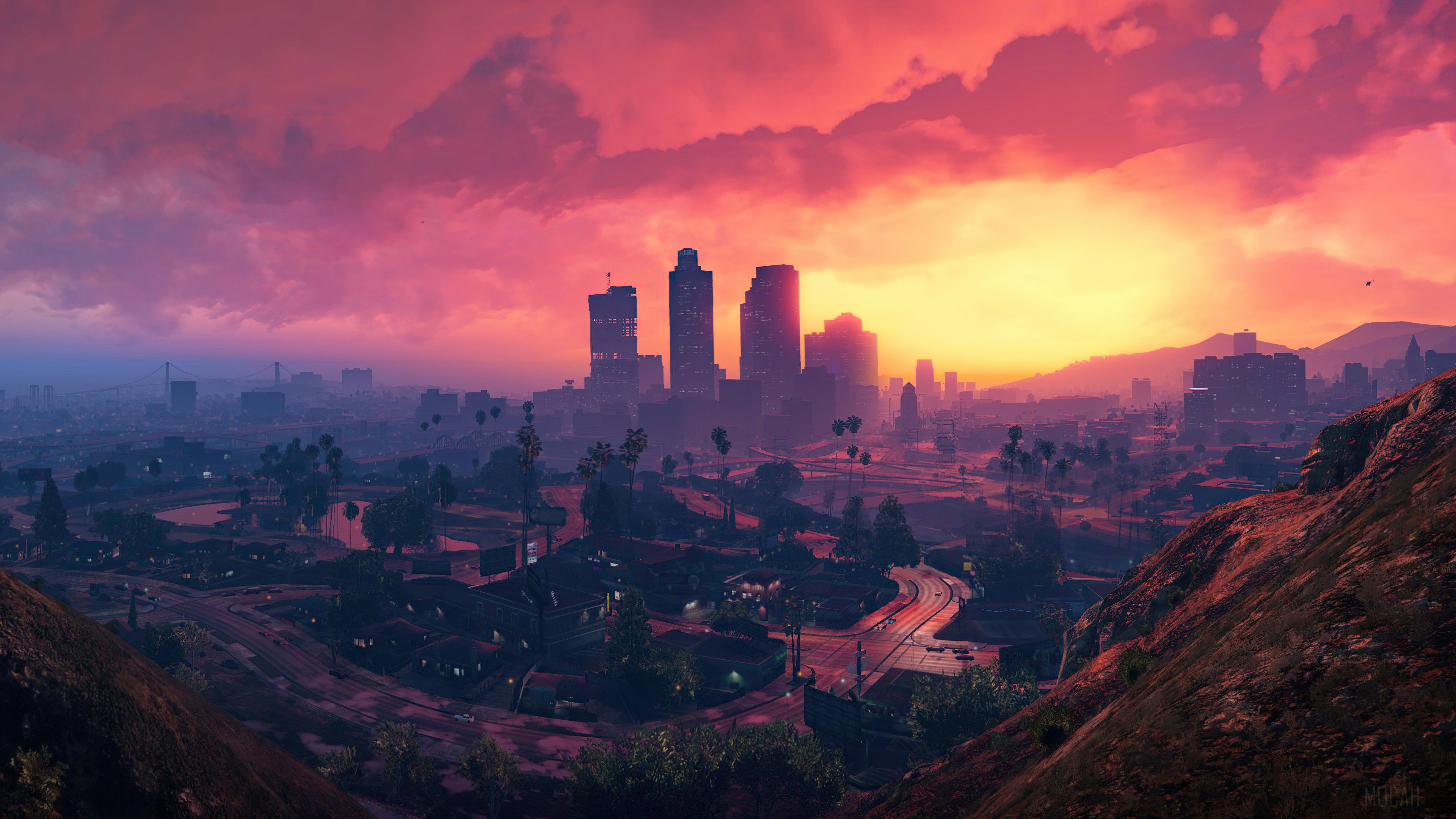 Grand Theft Auto V, Video Game, City, Sunset, Scenery 4k wallpaper. Mocah HD Wallpaper