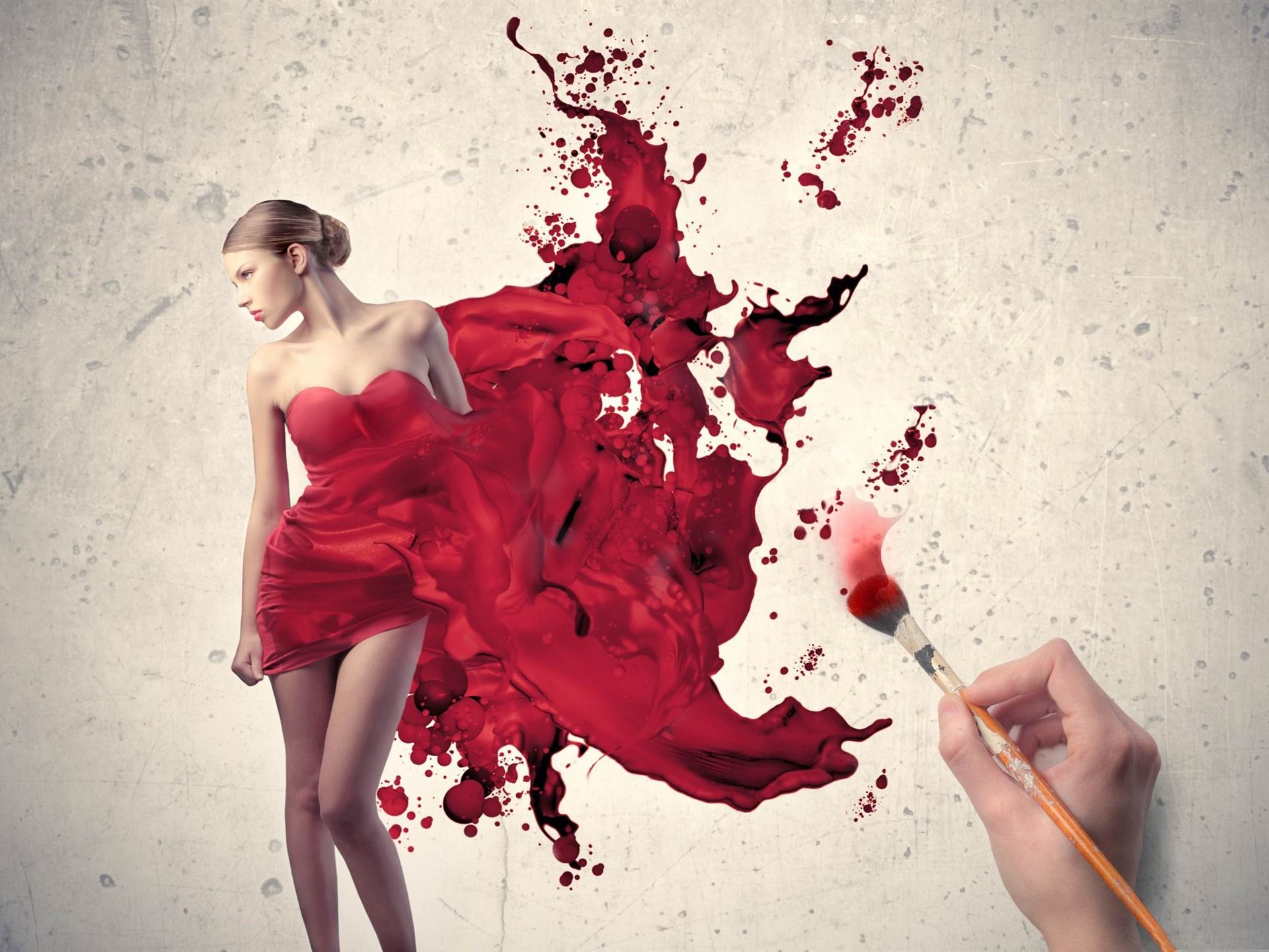 Painting The Woman In Red Creative Design Wallpaper