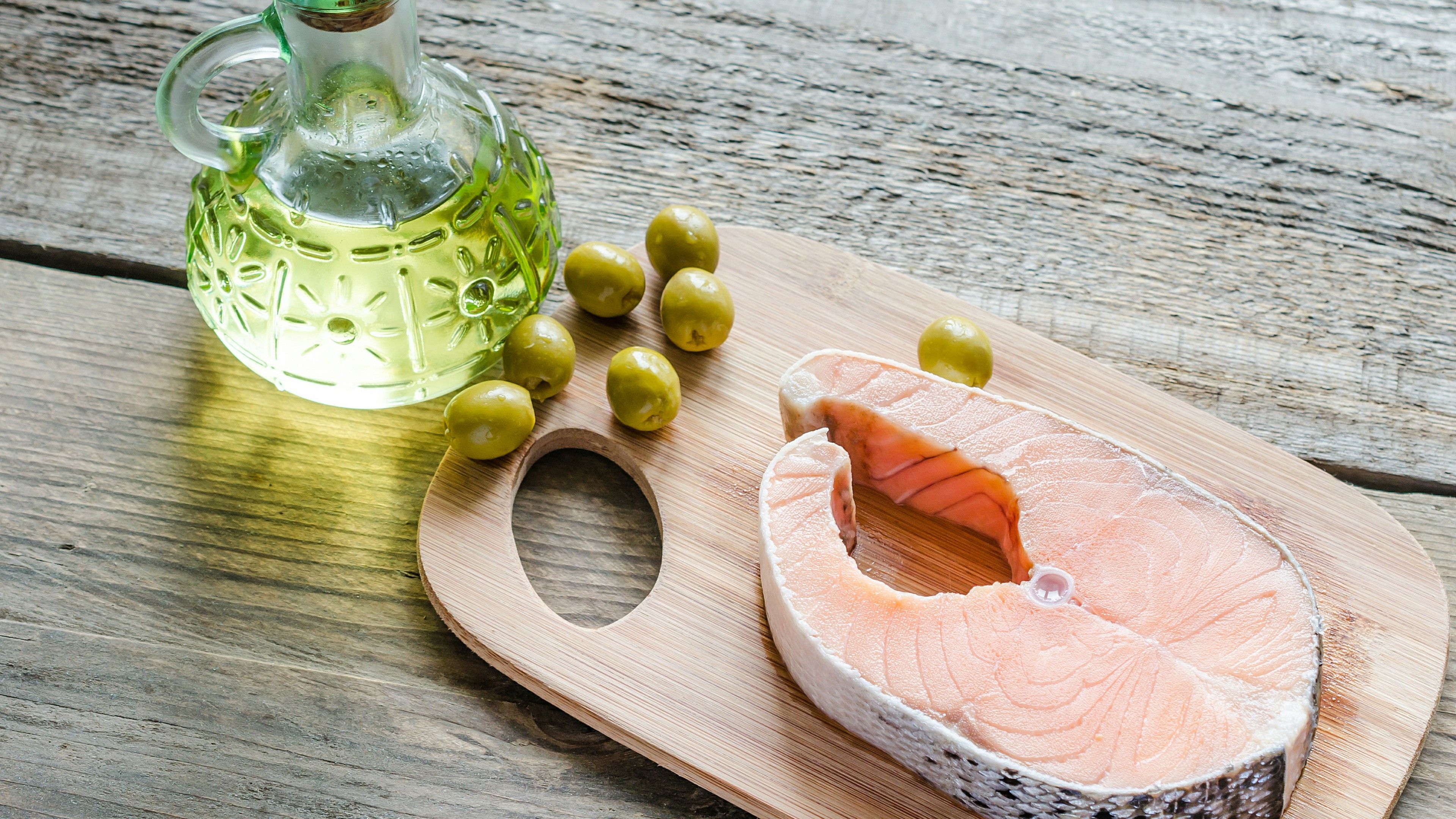 Wallpaper steak, salmon, olive oil, olives, Food