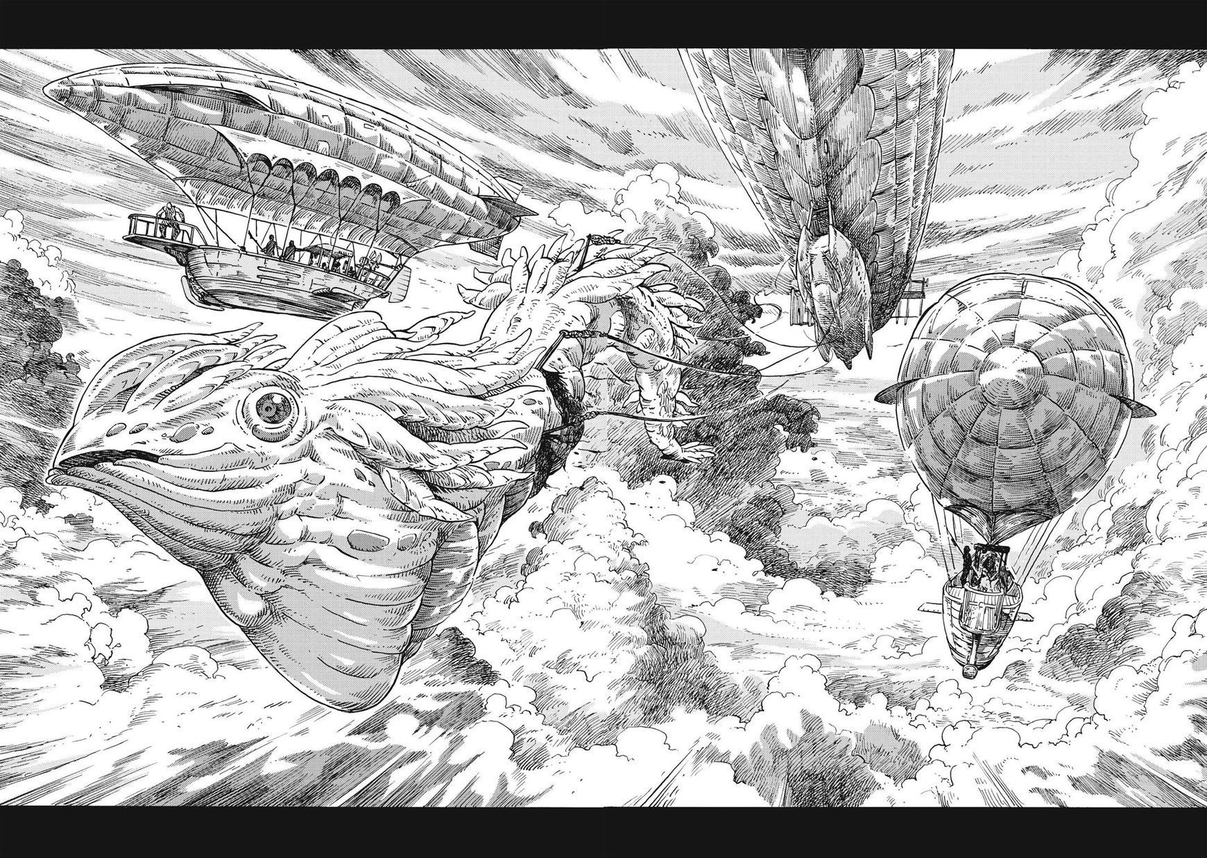 Page from 'Drifting Dragons' by Taku Kuwabara. Love the linework. Dragon manga, Dragon art, Art