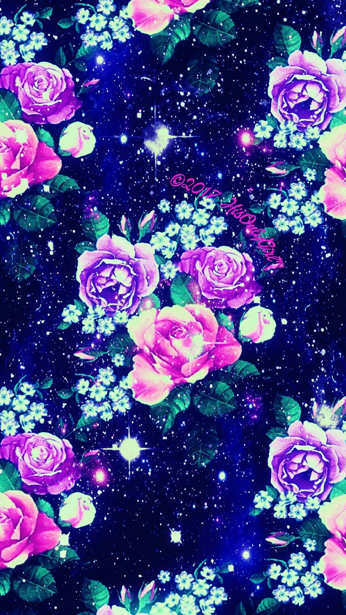 Sweet flowers galaxy wallpaper I created for the app CocoPPa!. Galaxy flowers, Flowery wallpaper, Unicorn wallpaper