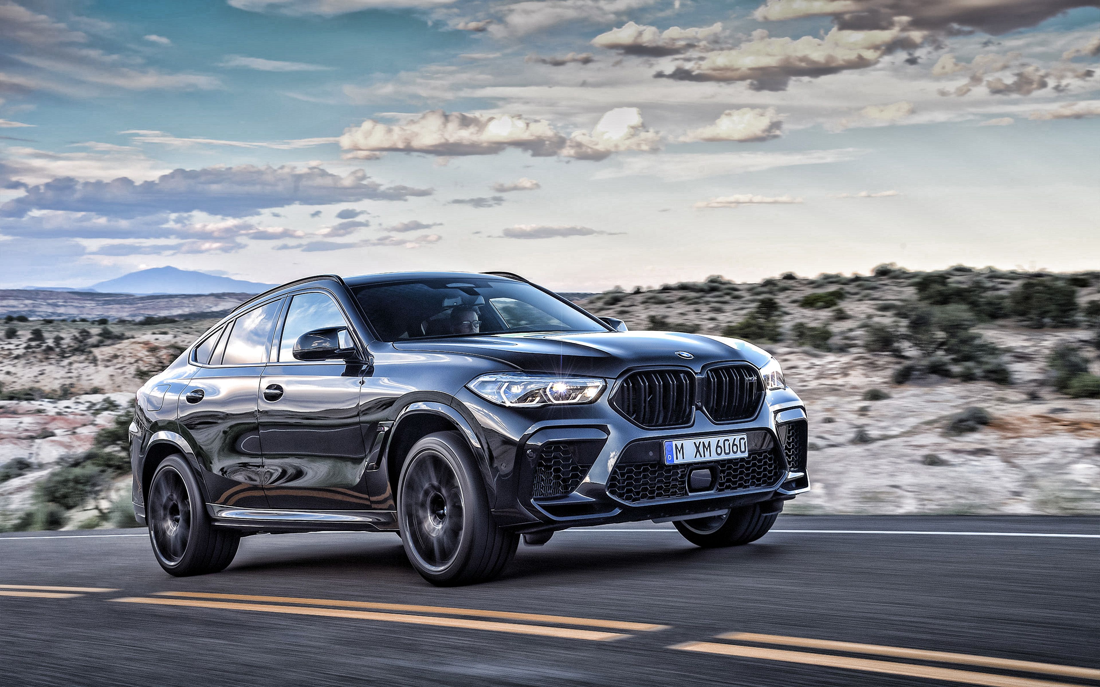 Download wallpaper BMW X6 M Competition, 2020, 4k, front view, exterior, sporty SUV, new black X6, tuning X6, German cars, BMW for desktop with resolution 3840x2400. High Quality HD picture wallpaper