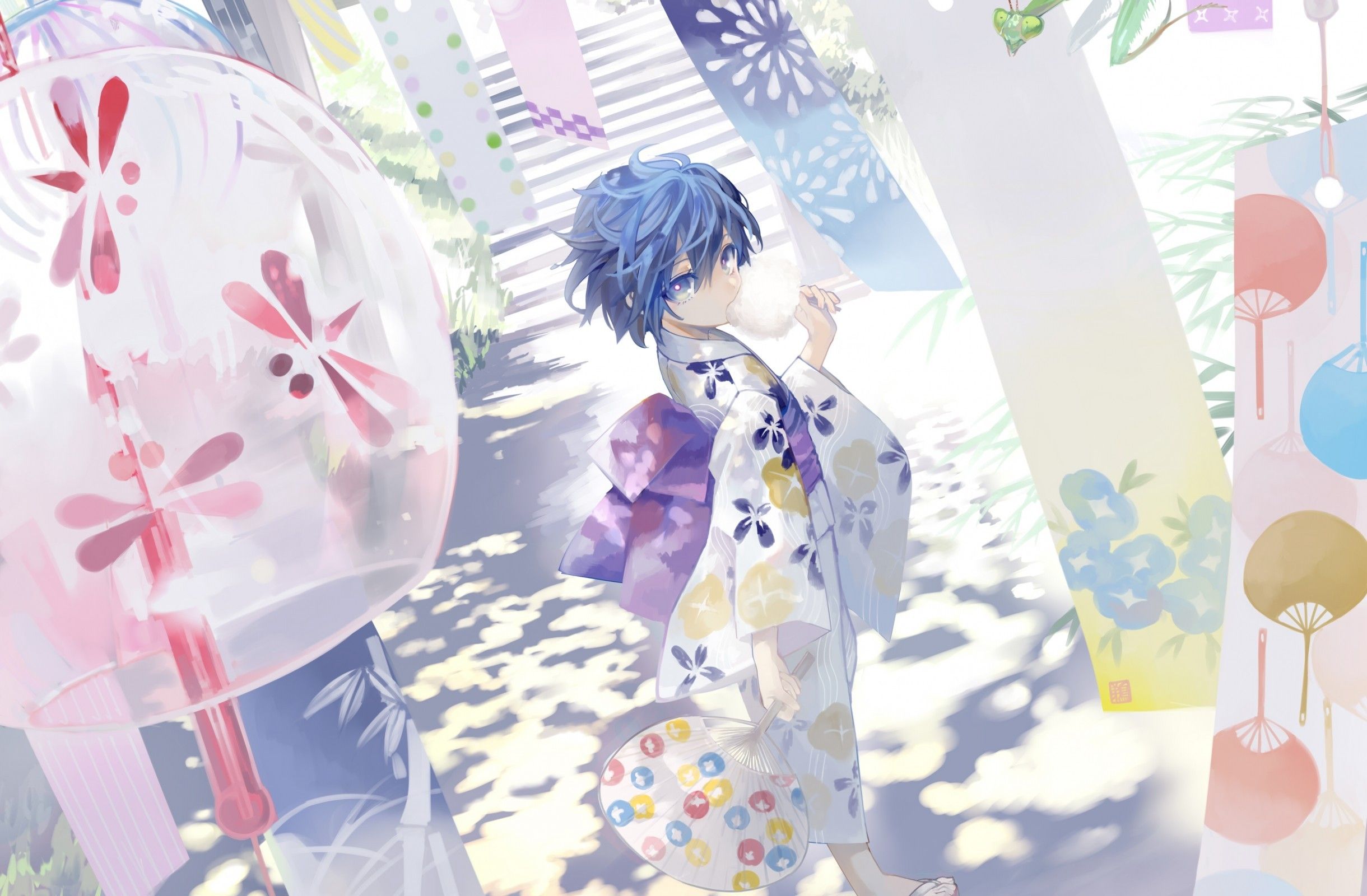 Download 2440x1600 Anime Boy, Yukata, Shrine, Festival, Summer Wallpaper