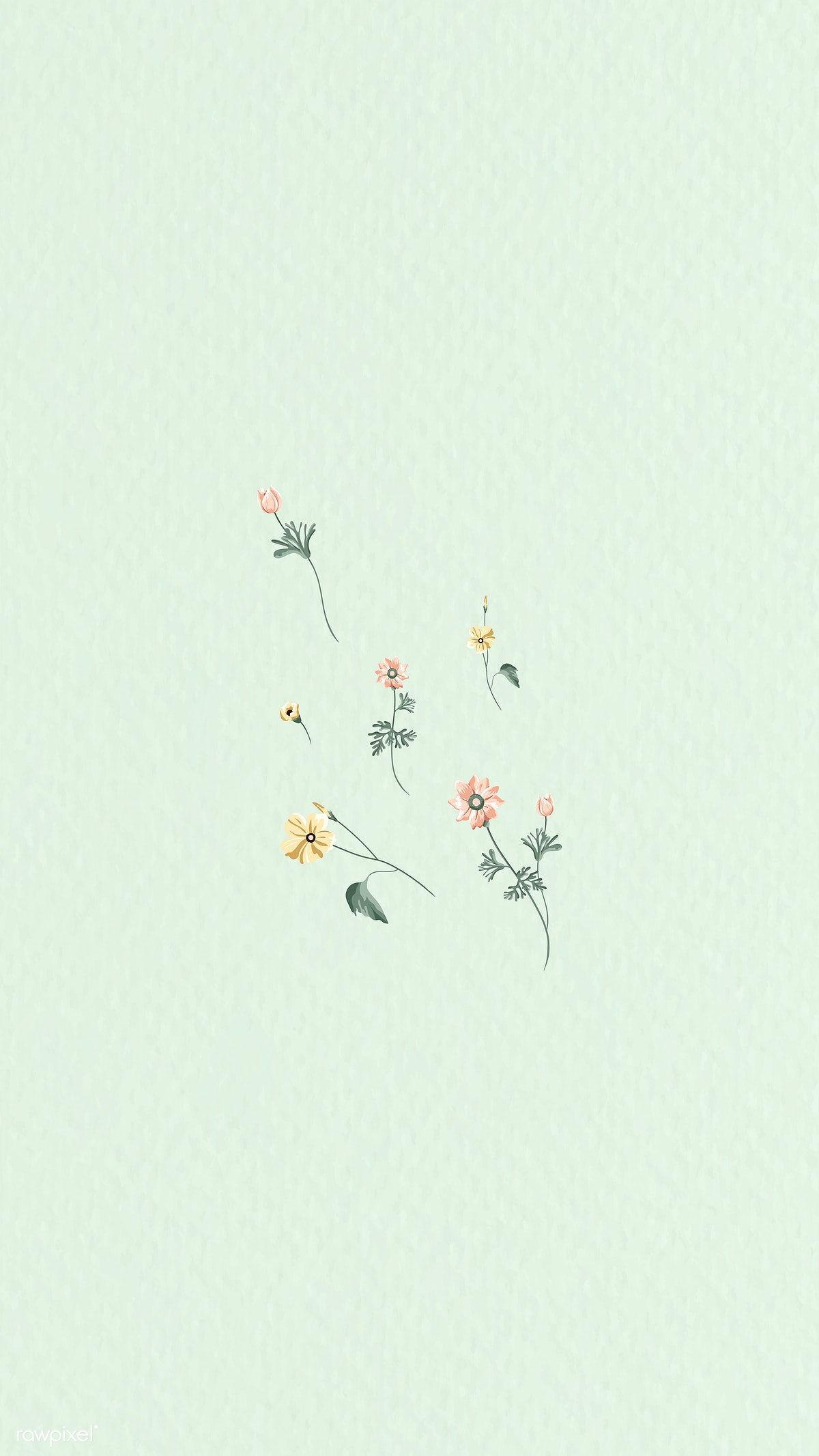 Download premium vector of Colorful flowers on a green background vector. Green wallpaper, Vintage flowers wallpaper, Mint green wallpaper iphone