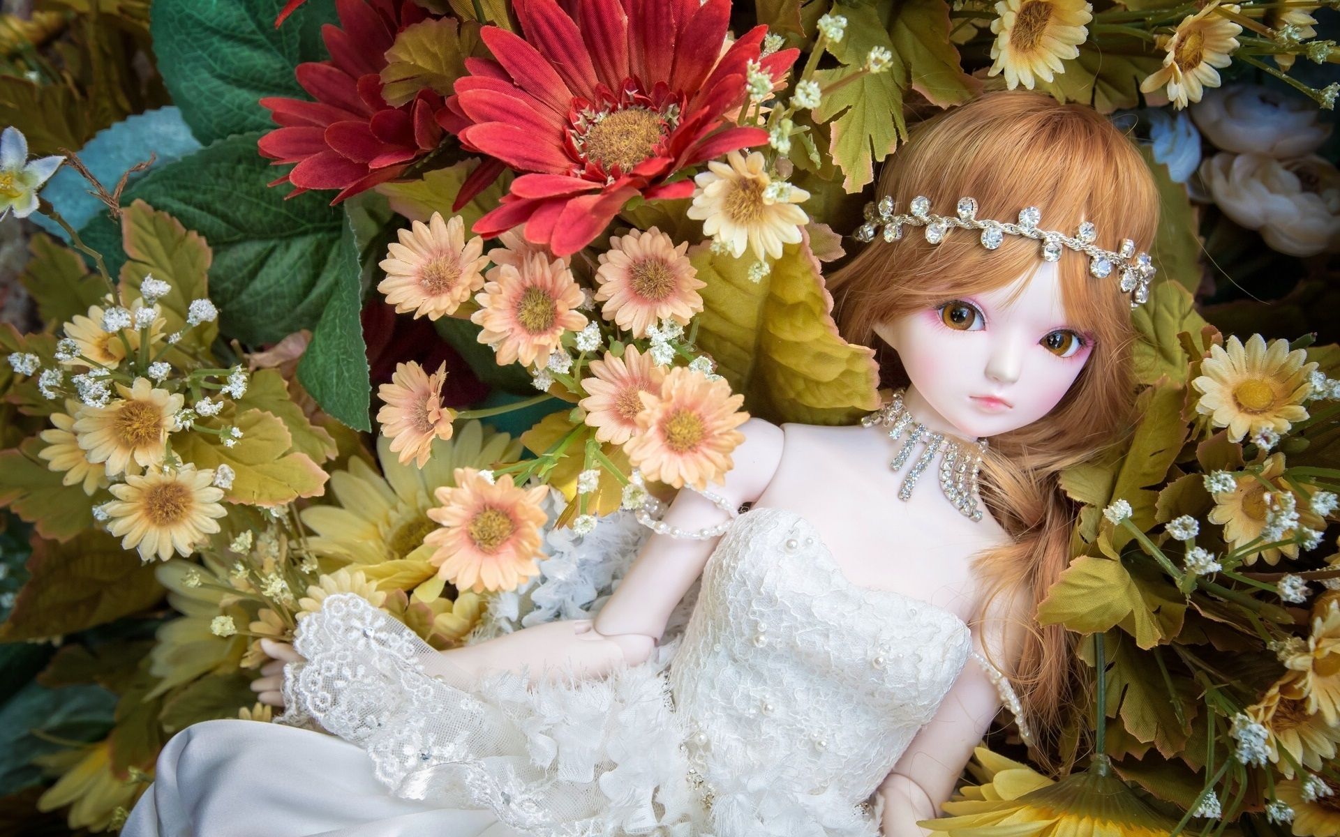 Wallpaper Toy girl, doll, flowers 1920x1200 HD Picture, Image