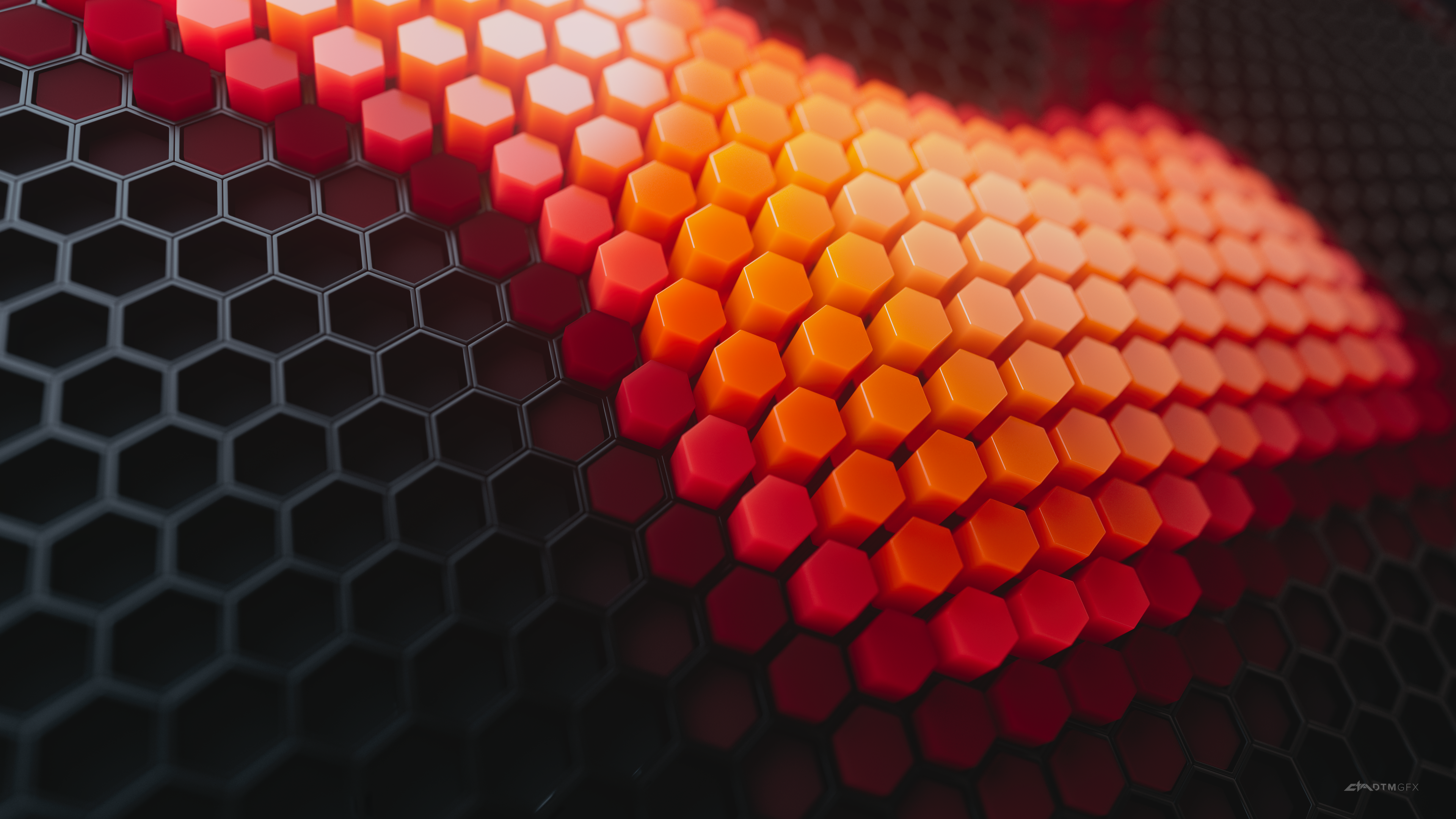 Hexagons 4K Wallpaper, Patterns, Orange background, Orange blocks, Black blocks, Geometric, Abstract