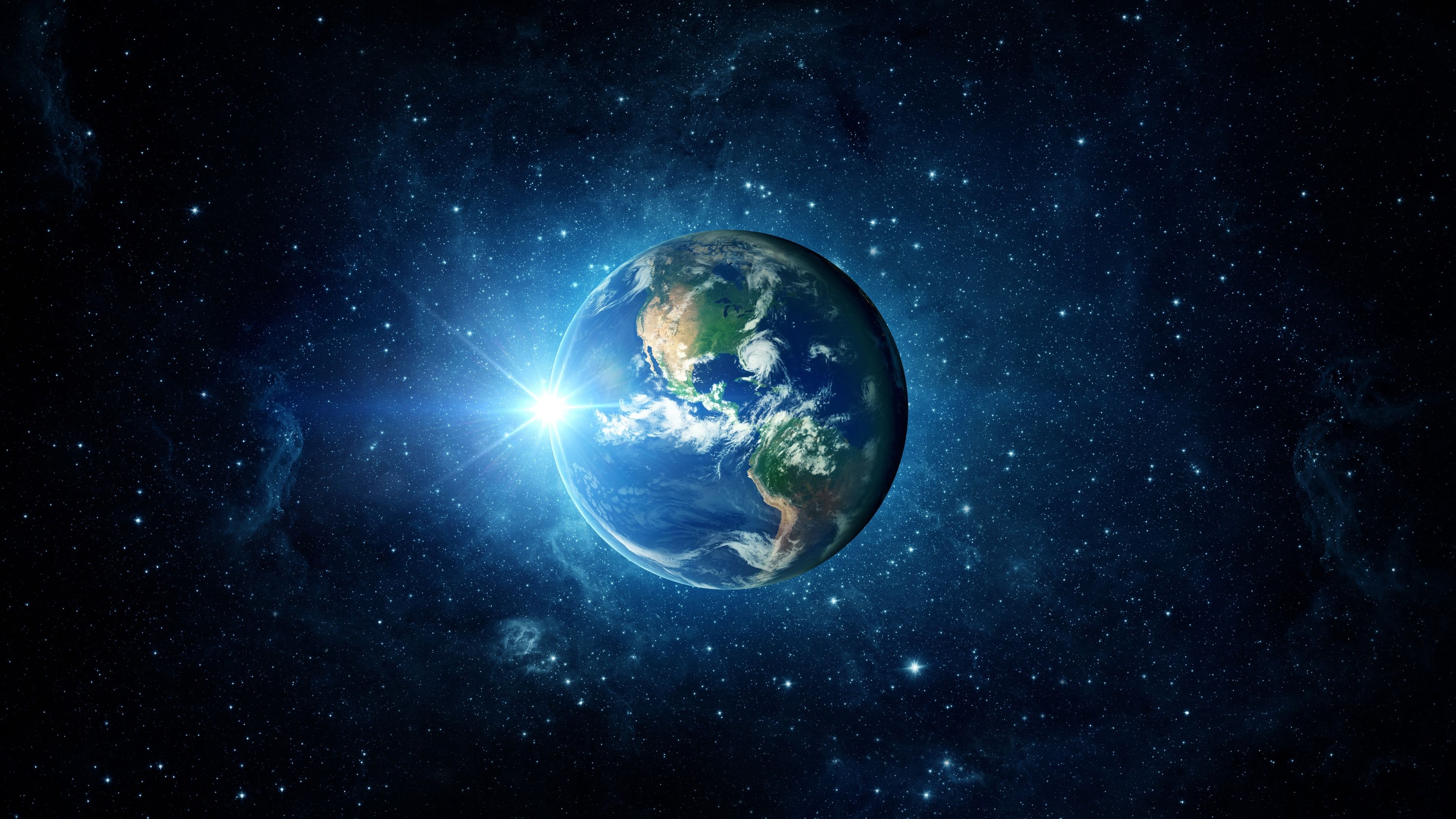 Wallpaper Beautiful Earth, blue planet, sun, stars, galaxy 3840x2160 UHD 4K Picture, Image