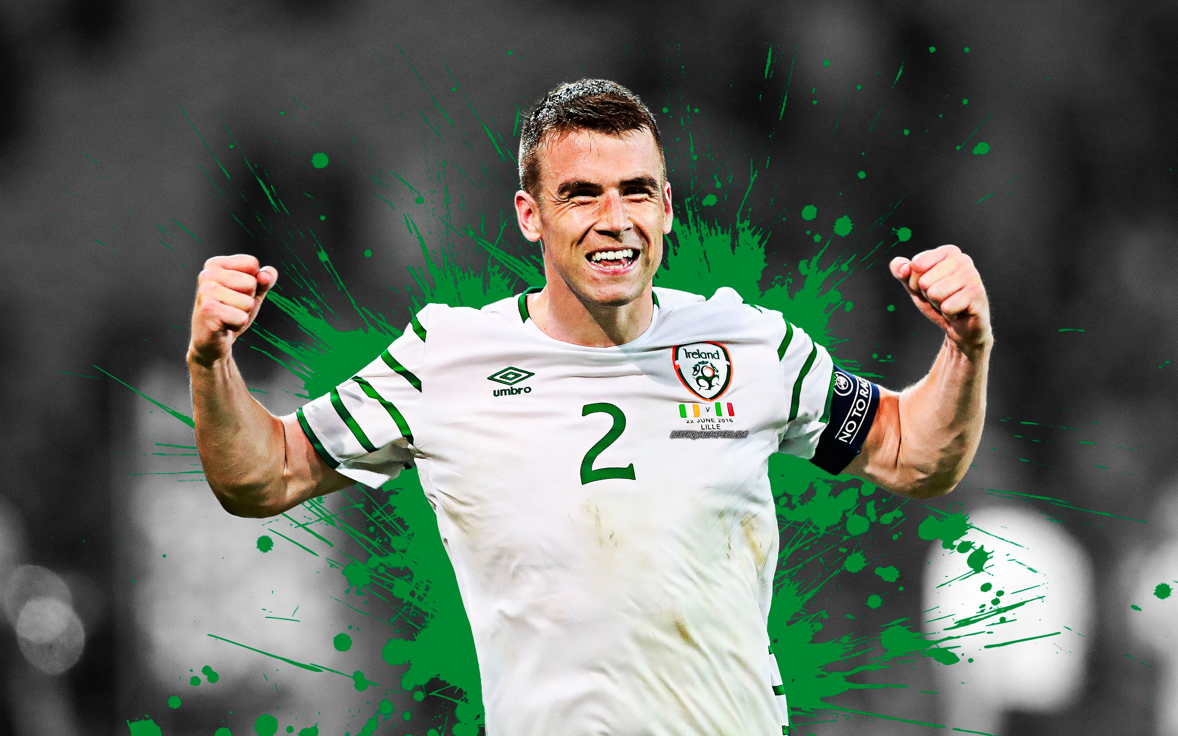 Download wallpaper Seamus Coleman, 4k, Ireland national football team, art, splashes of paint, grunge art, Irish footballer, creative art, Ireland, football for desktop with resolution 3840x2400. High Quality HD picture wallpaper