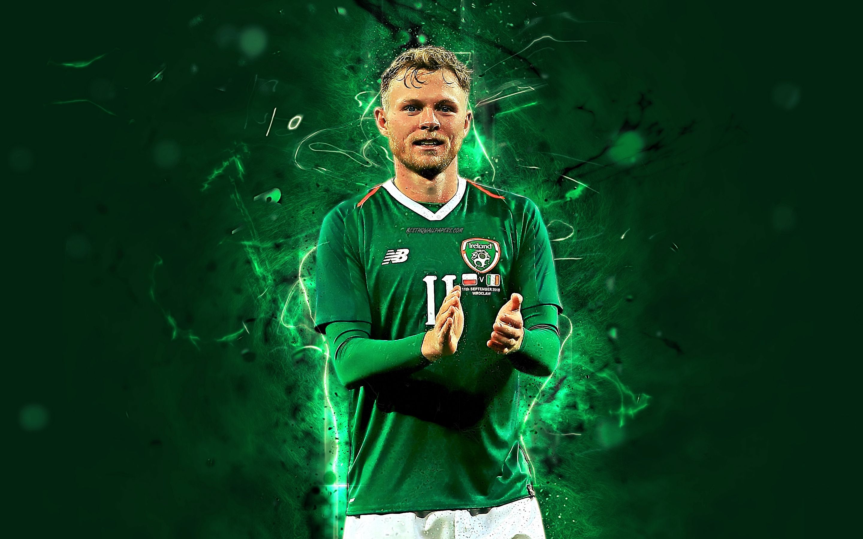 Download wallpaper Andy O Brien, abstract art, Ireland National Team, fan art, O Brien, soccer, footballers, neon lights, Irish football team for desktop with resolution 2880x1800. High Quality HD picture wallpaper