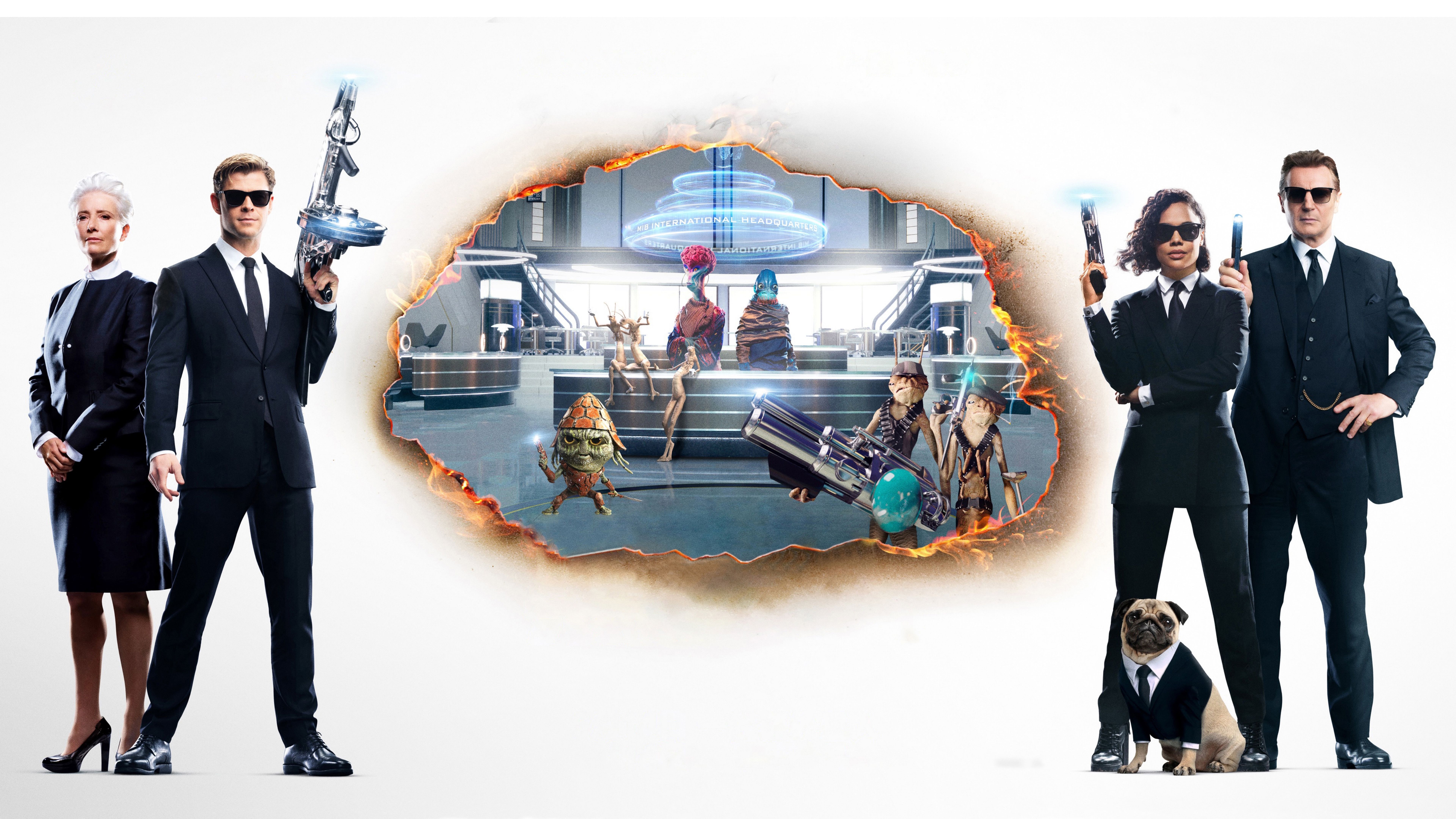 Men in Black International Agents Aliens Cast Characters 8K Wallpaper