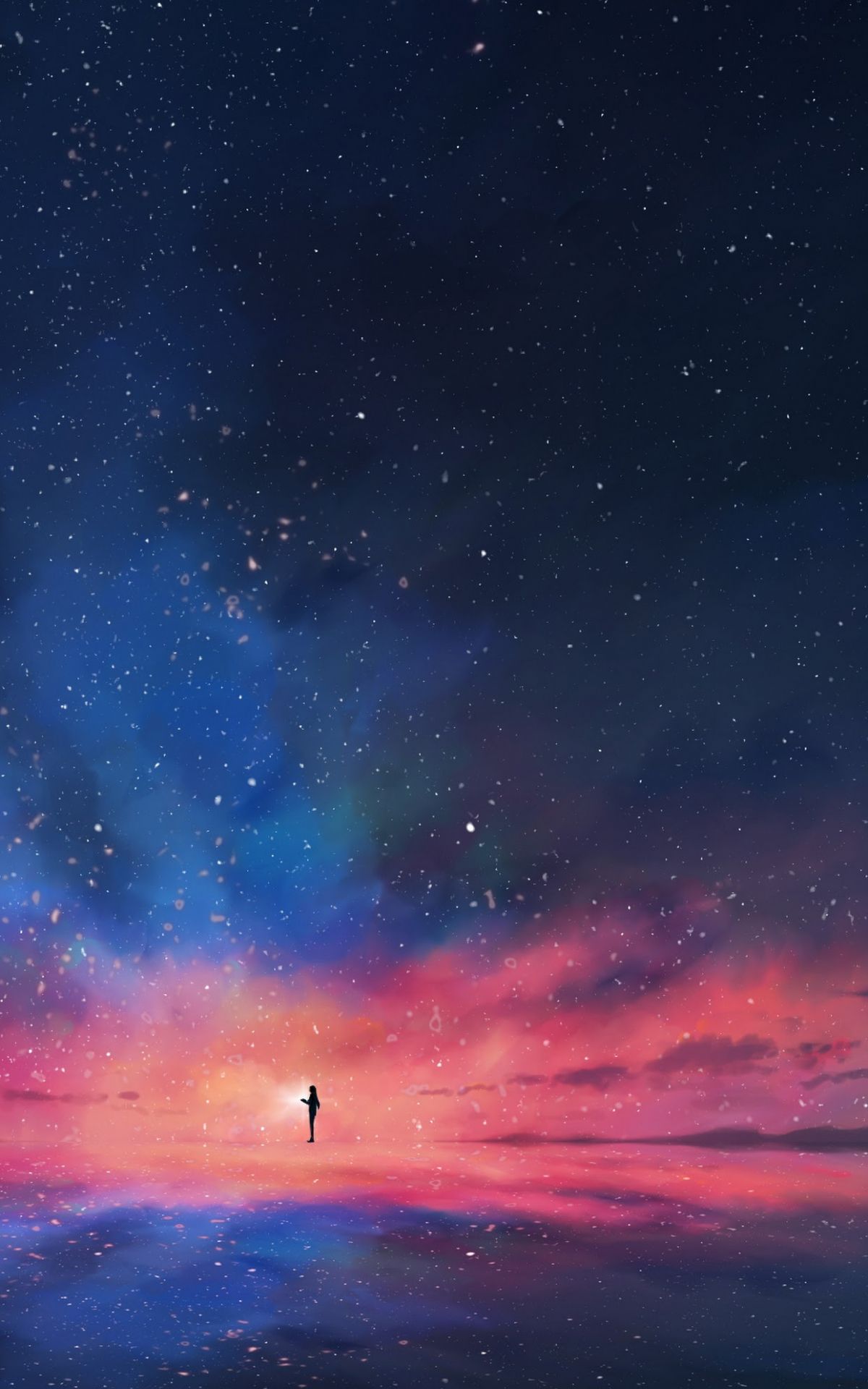 Anime Night Stars Sky Clouds Scenery 4K Wallpaper iPhone HD Phone #7720i