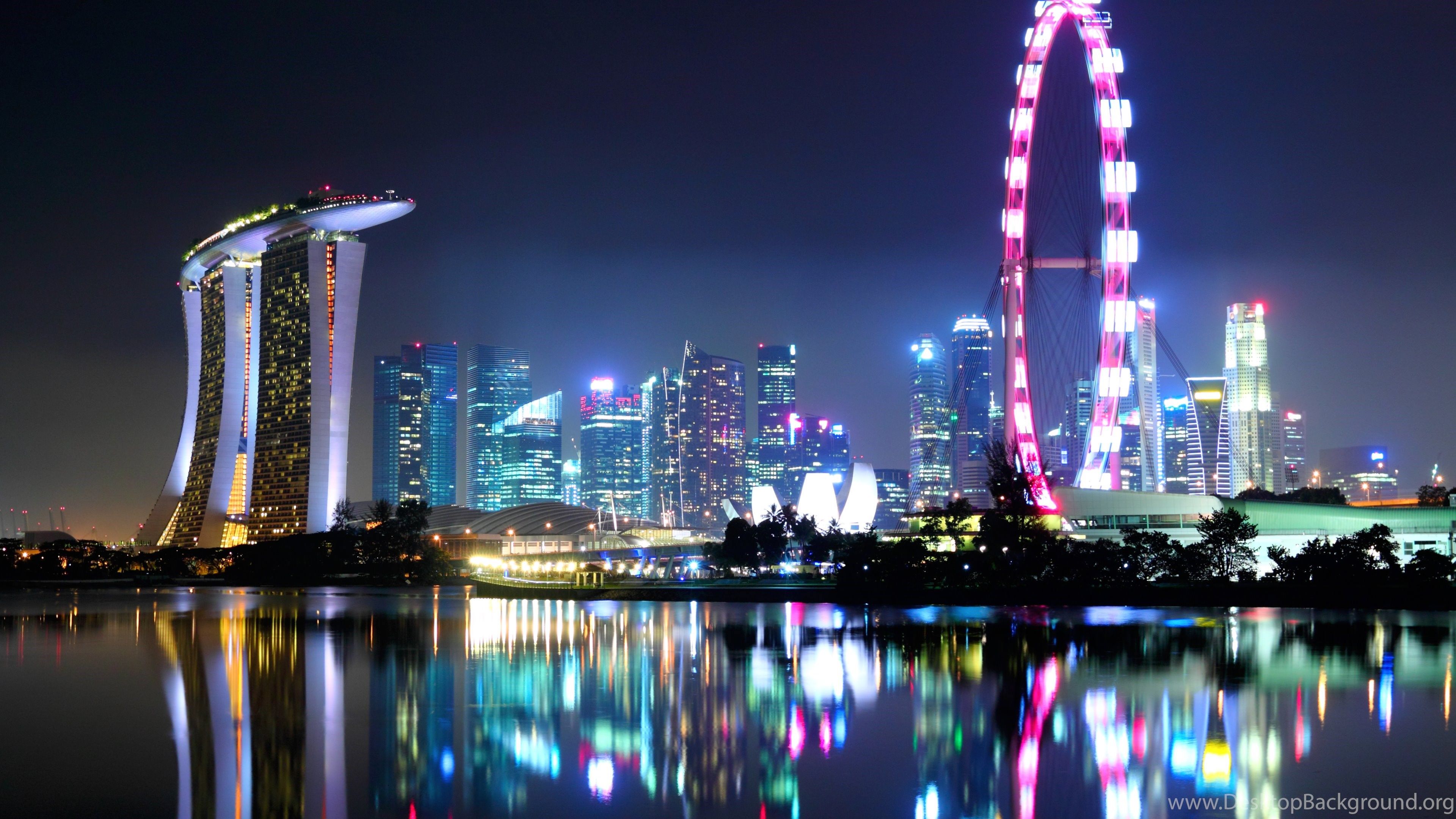 Singapore City Skyline At Night 4K Ultra HD Wallpaper Desktop Background