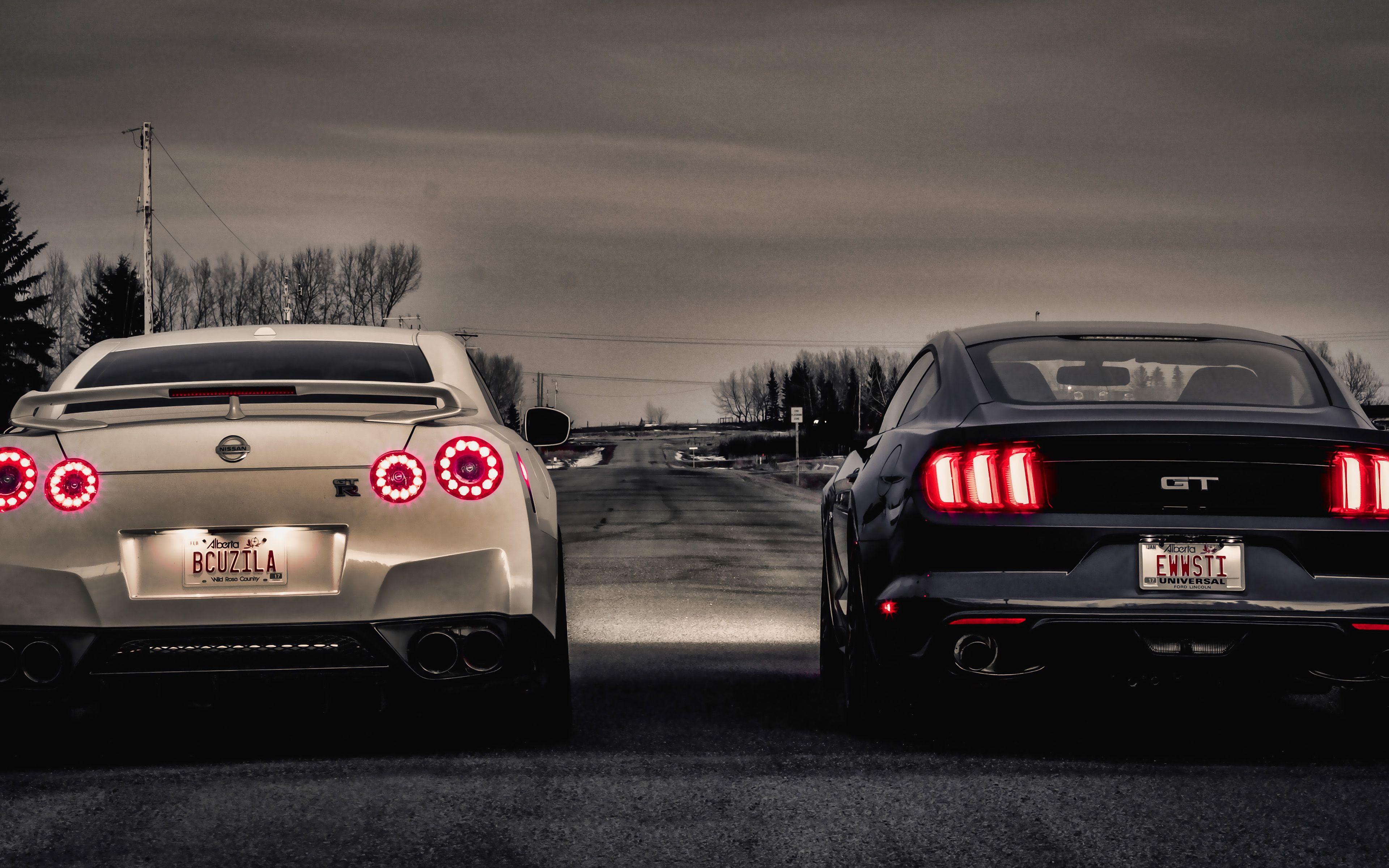 Download Wallpaper Nissan GT R Vs Ford Mustang, 4k, Street Racing, 2019 Cars, Supercars, Nissan GT R, R Ford Mustang, American Cars, Nissan Vs Ford For Desktop With Resolution 3840x2400. High Quality HD Picture