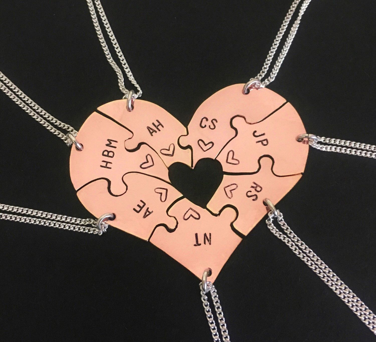 Karat Rose Gold engraved heart puzzle necklaces, shaped like a heart for friendship, family,. Friend jewelry, Best friend jewelry, Engraved hearts
