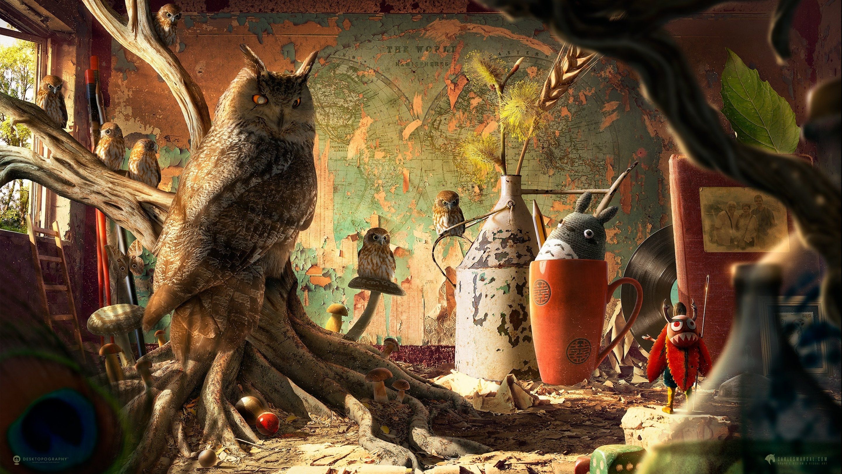 Fantasy bird art artistic creature owl wallpaperx1620