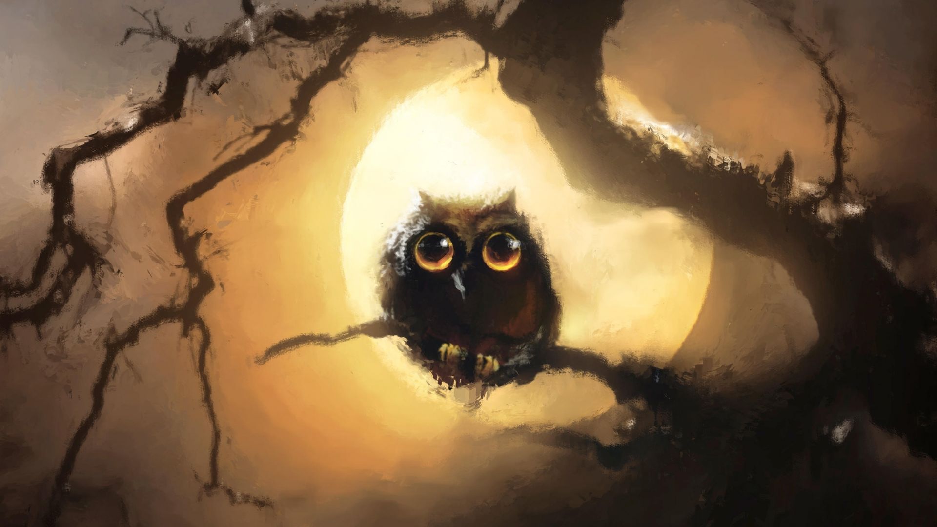 Desktop wallpaper cute, black owl, night, full moon, art, HD image, picture, background, 4b2023