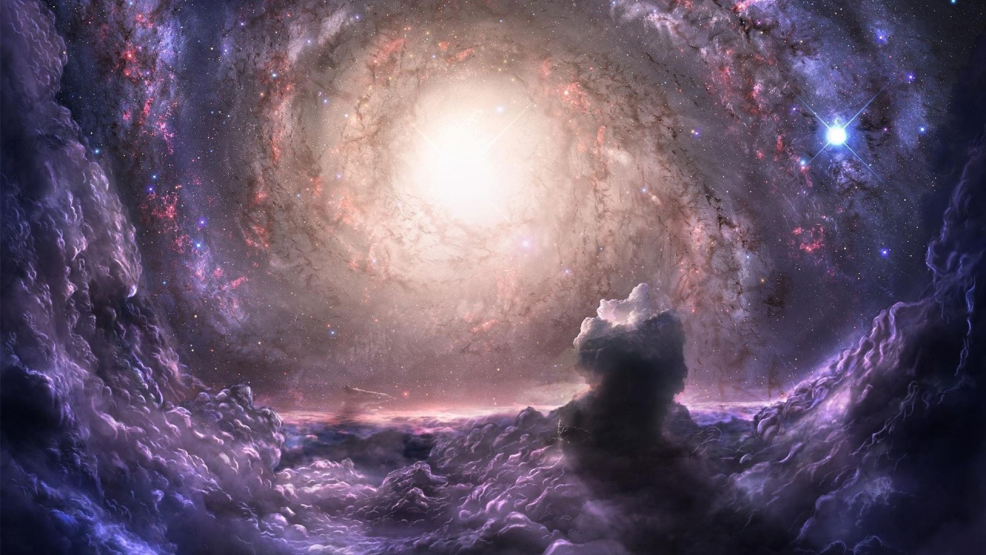 Download 1920x1080 HD Wallpaper funnel helix galaxy core shine violet, Desktop Background HD