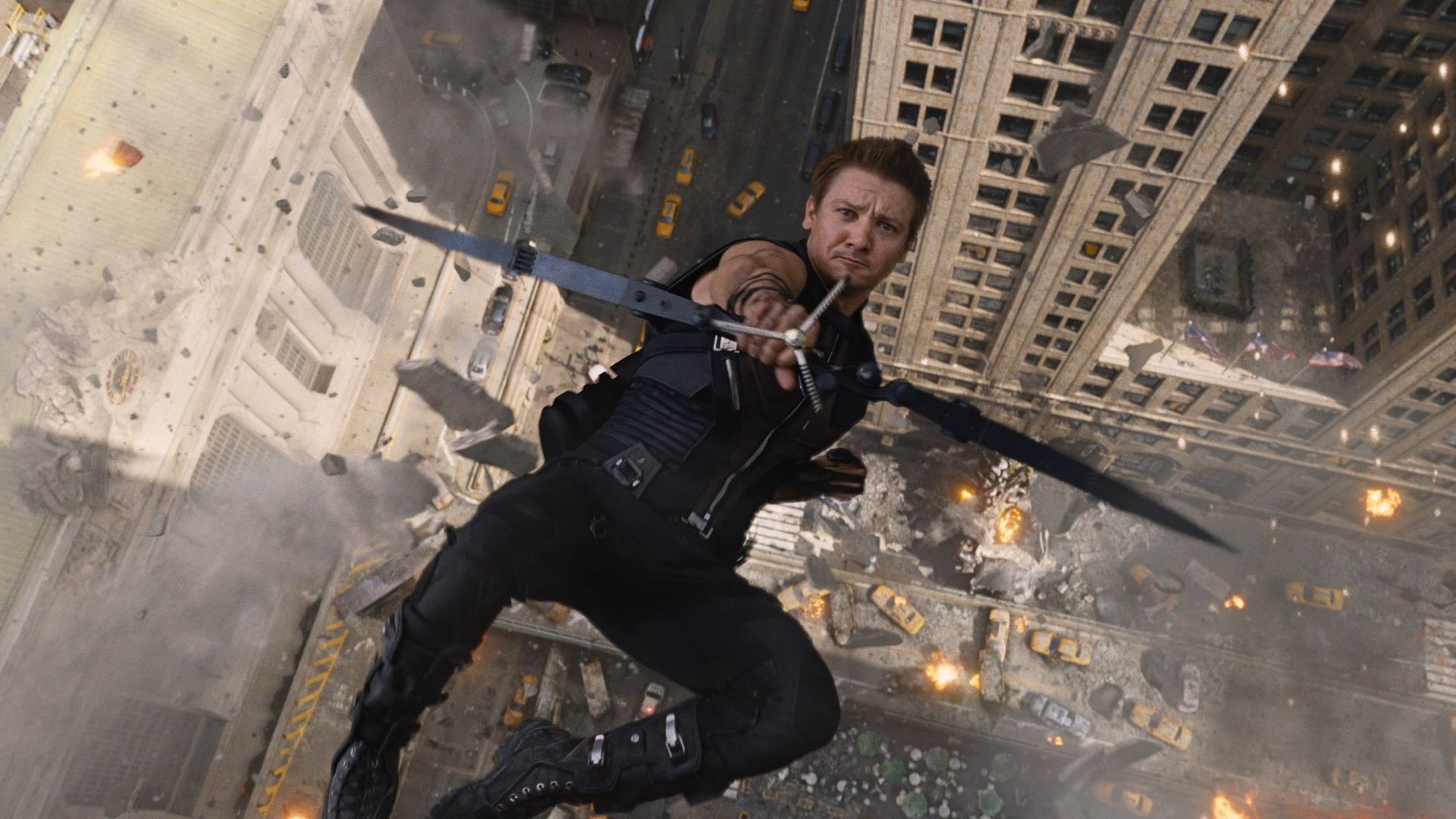 Download Wallpaper, Download 2560x1440 cityscapes screenshots hawkeye arrows marvel jeremy renner the avengers movie bow weapon falling People HD Wallpaper, Hi Res People Wallpaper, High Definition Wallpaper