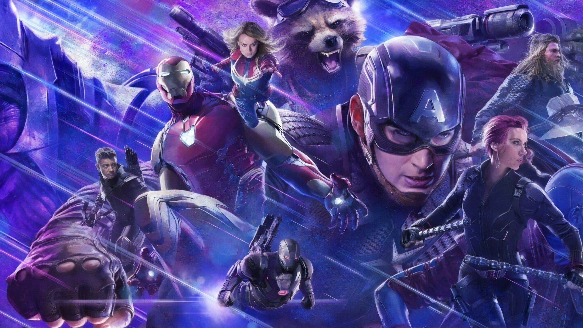 Wallpaper, Avengers Endgame, Iron Man, Captain America, Thor, Hawkeye, Black Widow, War Machine, Captain Marvel, Rocket Raccoon, Marvel Cinematic Universe 1920x1080