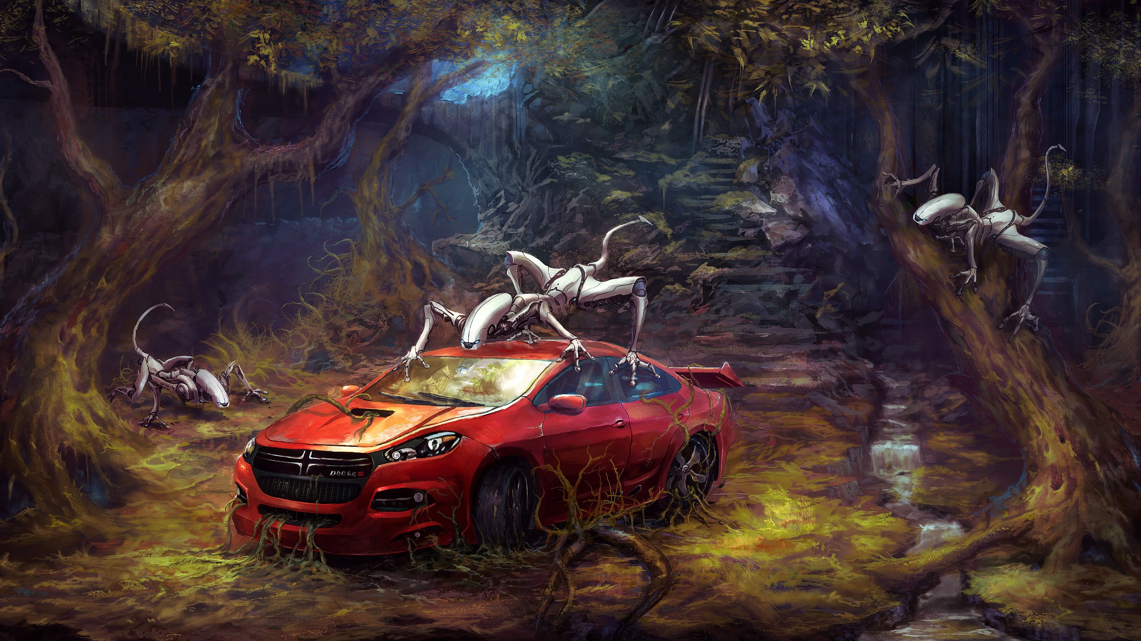 Toyota FT1 In Forest With Robots UHD 4K Wallpaper