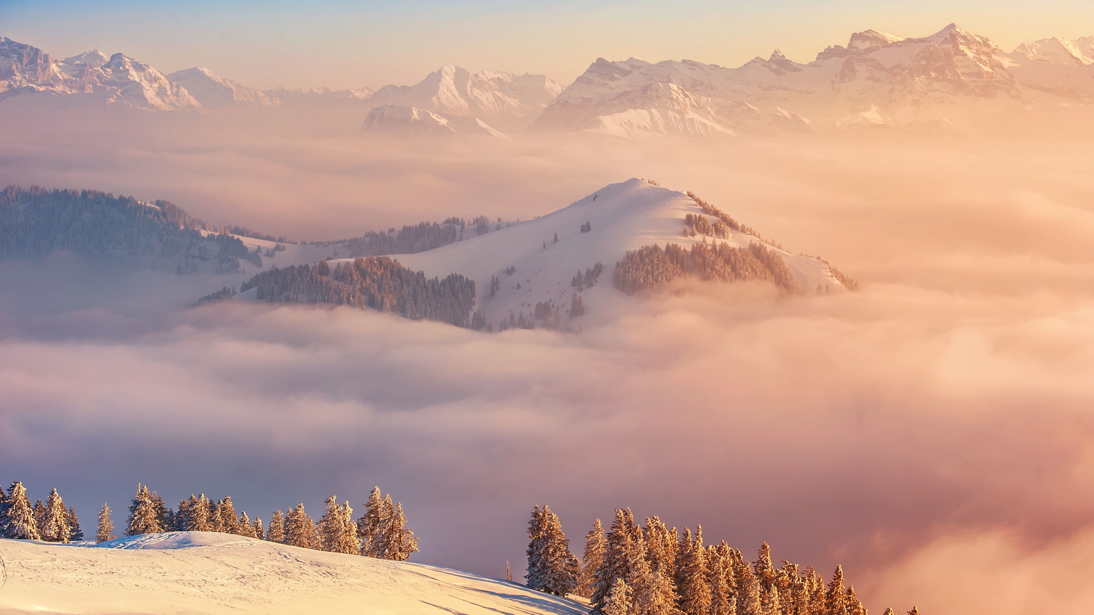 Wallpaper / Alps, 4K, 4k wallpaper, Switzerland, mountains, clouds, pines
