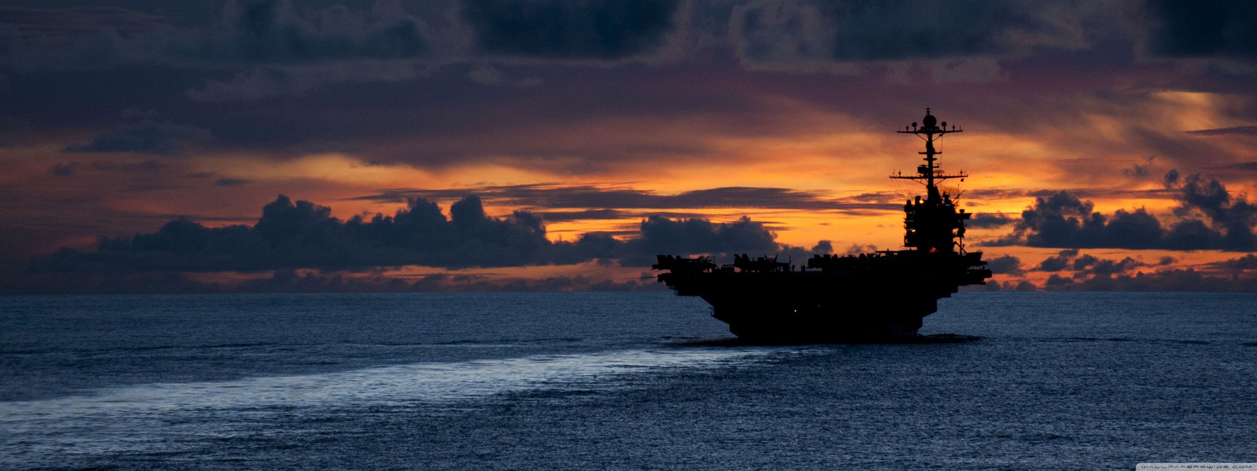 Aircraft Carrier At Sunset Ultra HD Desktop Background Wallpaper for: Multi Display, Dual Monitor, Tablet