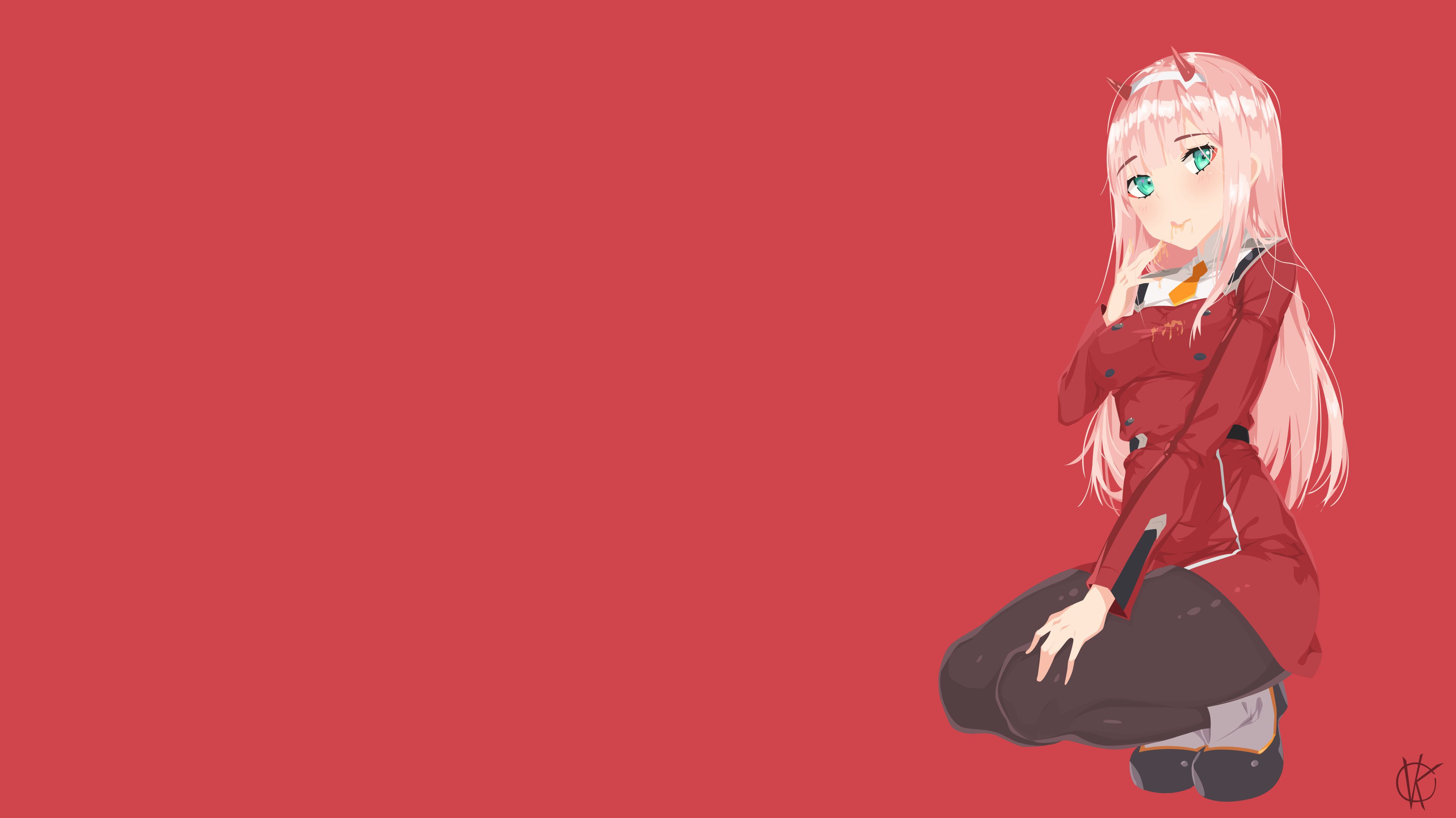 darling in the franxx zero two on side with red background 4k HD anime Wallpaper