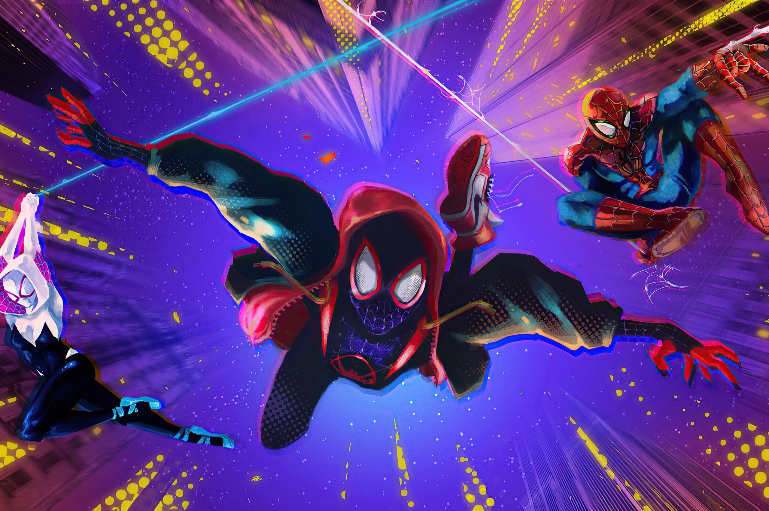 Download 2560x1700 Spider Man: Into The Spider Verse, Miles Morales, Jumping, Falling Down, Animation Wallpaper For Chromebook Pixel