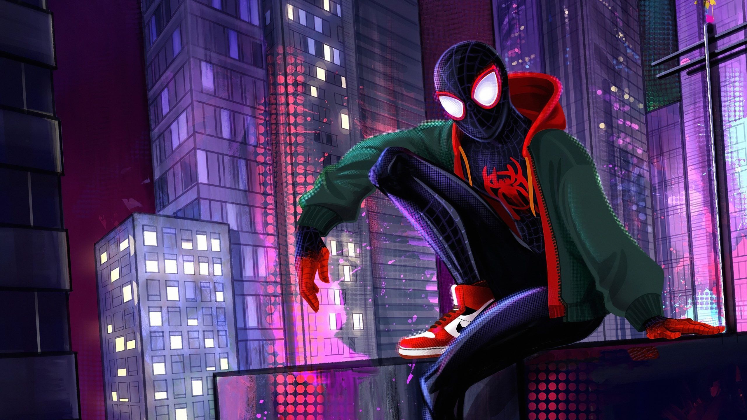 Spider-man: into the spider-verse, falling down, skyscrapers, animation,  Movies, HD wallpaper | Peakpx