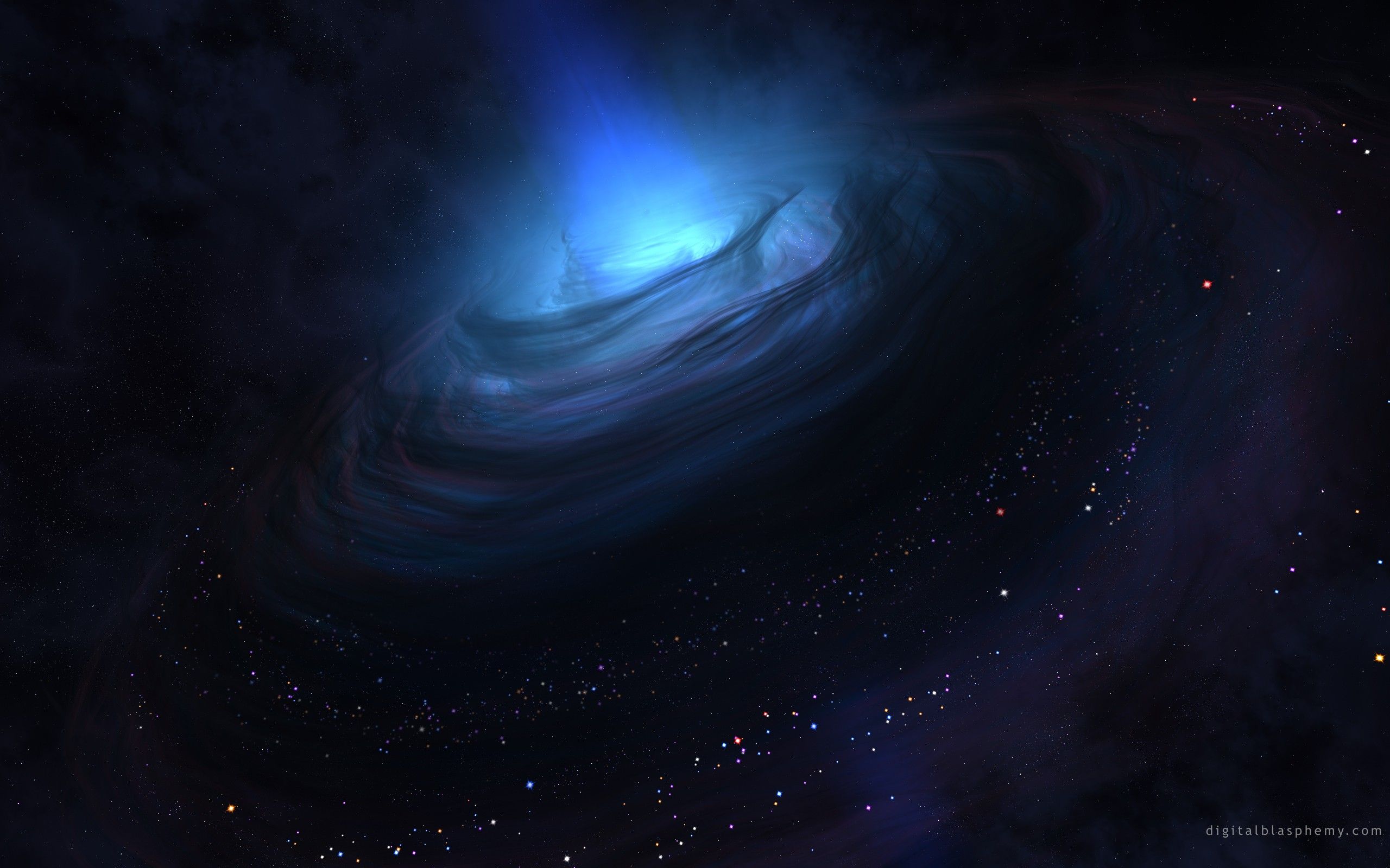 Wallpaper, space, vortex, stars, beam, blue, black, portal, nebula 2560x1600