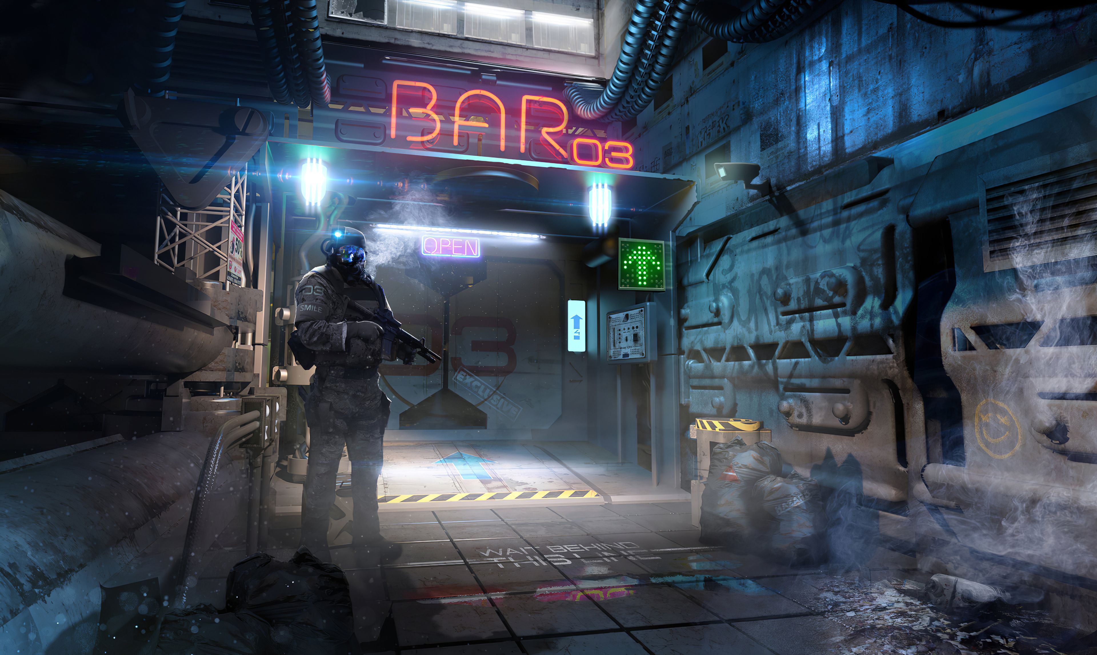 Alleyway Cyberpunk Bar 4k, HD Artist, 4k Wallpaper, Image, Background, Photo and Picture