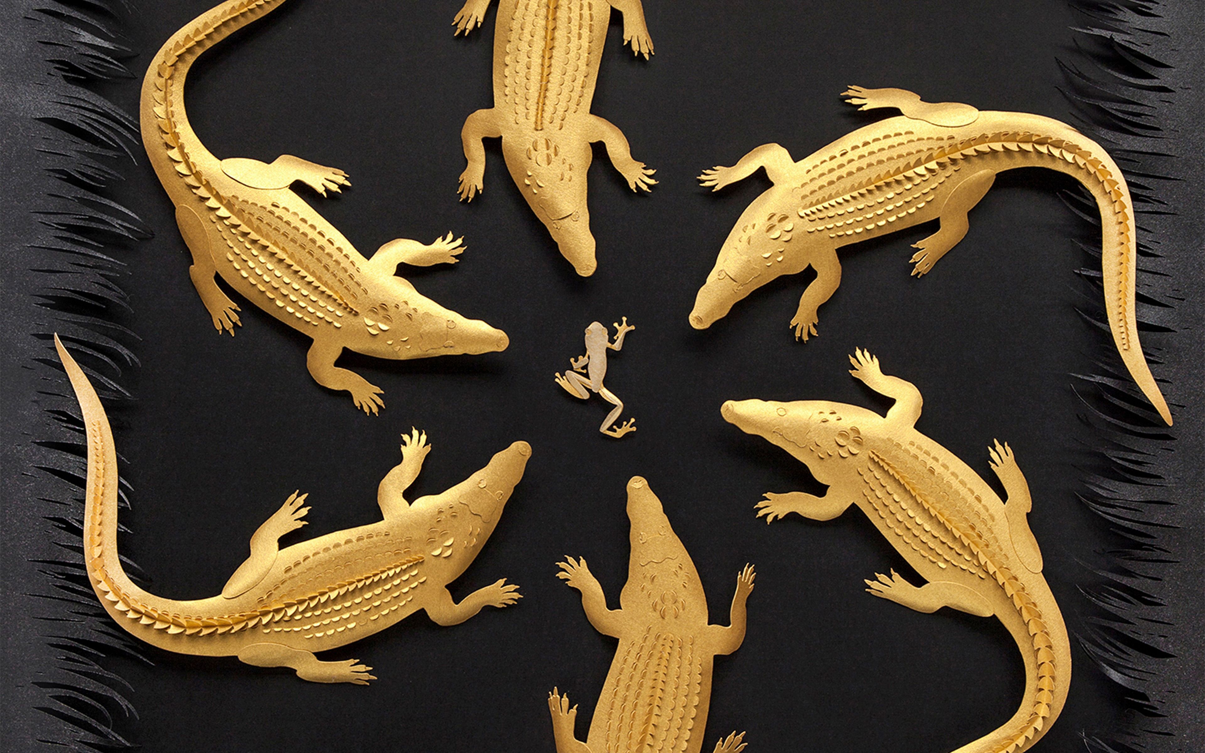 Gold Alligator Frog Illustration Art Wallpaper