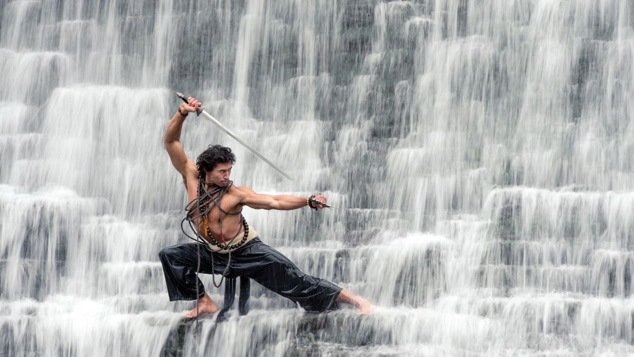 Landscapes Waterfalls Nature Men Males Weapons Swords Katana Warriors People Martial Arts Wallpaperx1080