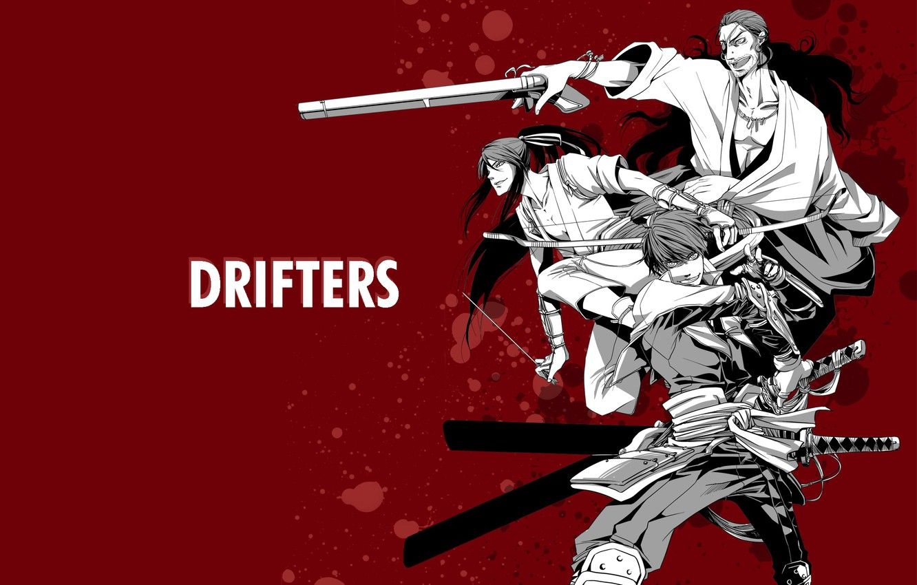 Wallpaper weapons, anime, art, guys, red background, men, samurai, Drifters image for desktop, section прочее