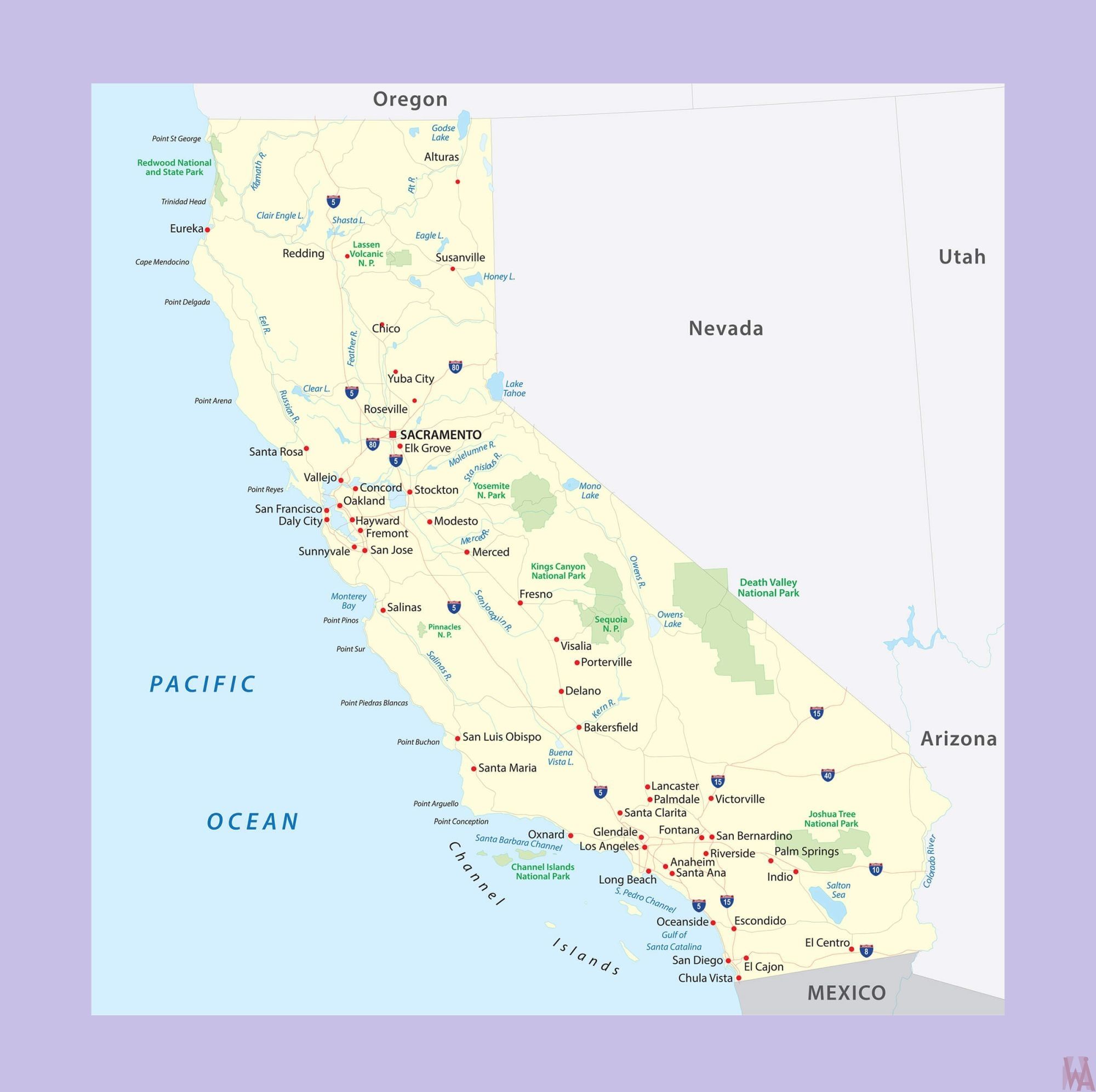 California Physical Map. Physical Map of California